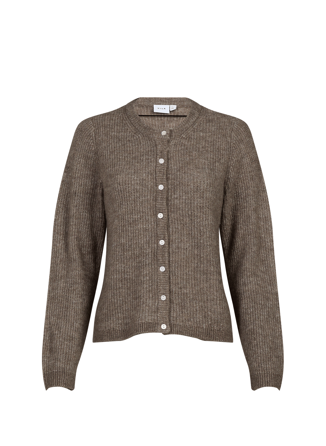 Vilory ribbed round neck cardigan VILA Brown