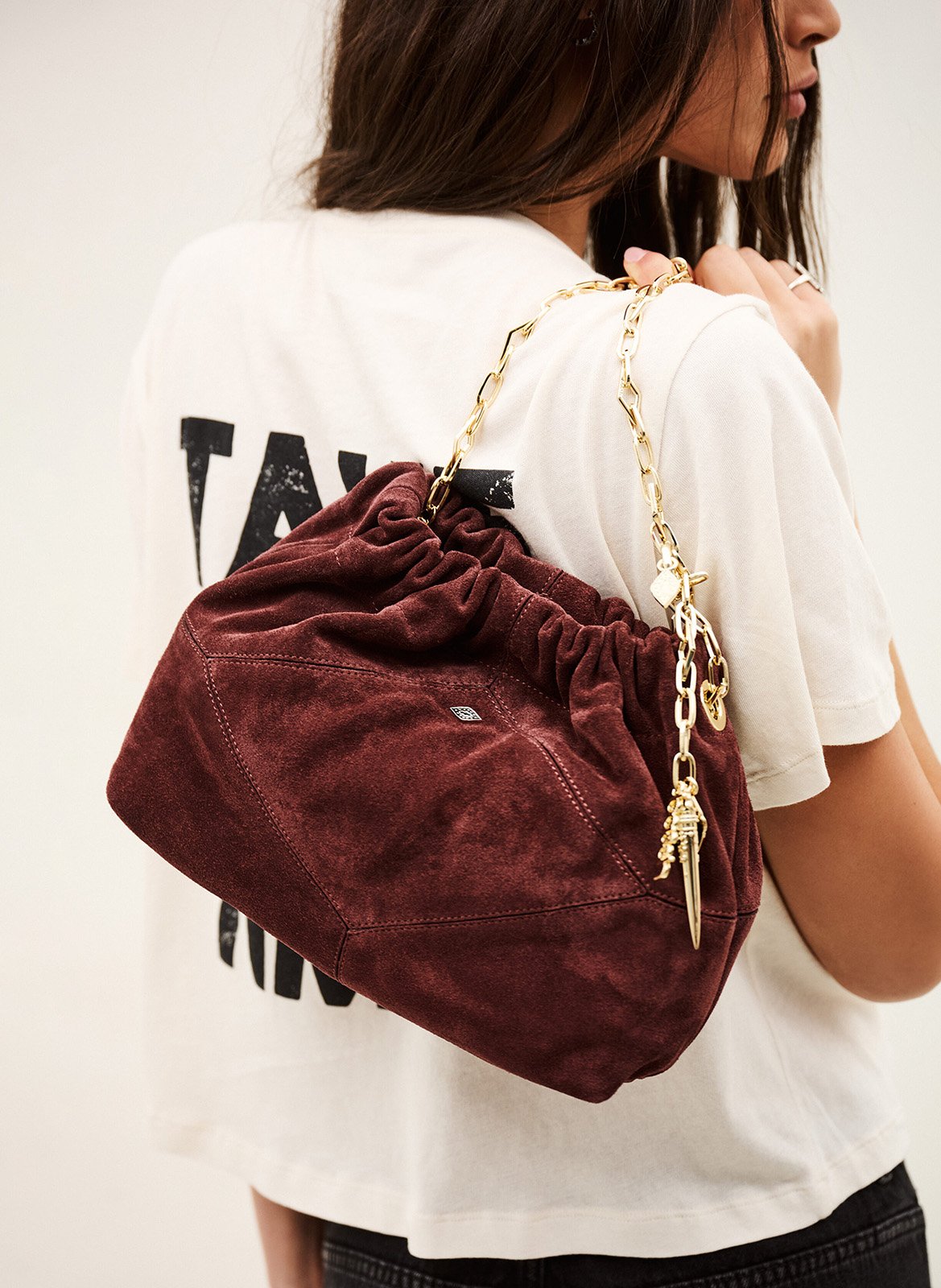 Sac porté épaule en cuir mini june tote BA&SH Violet