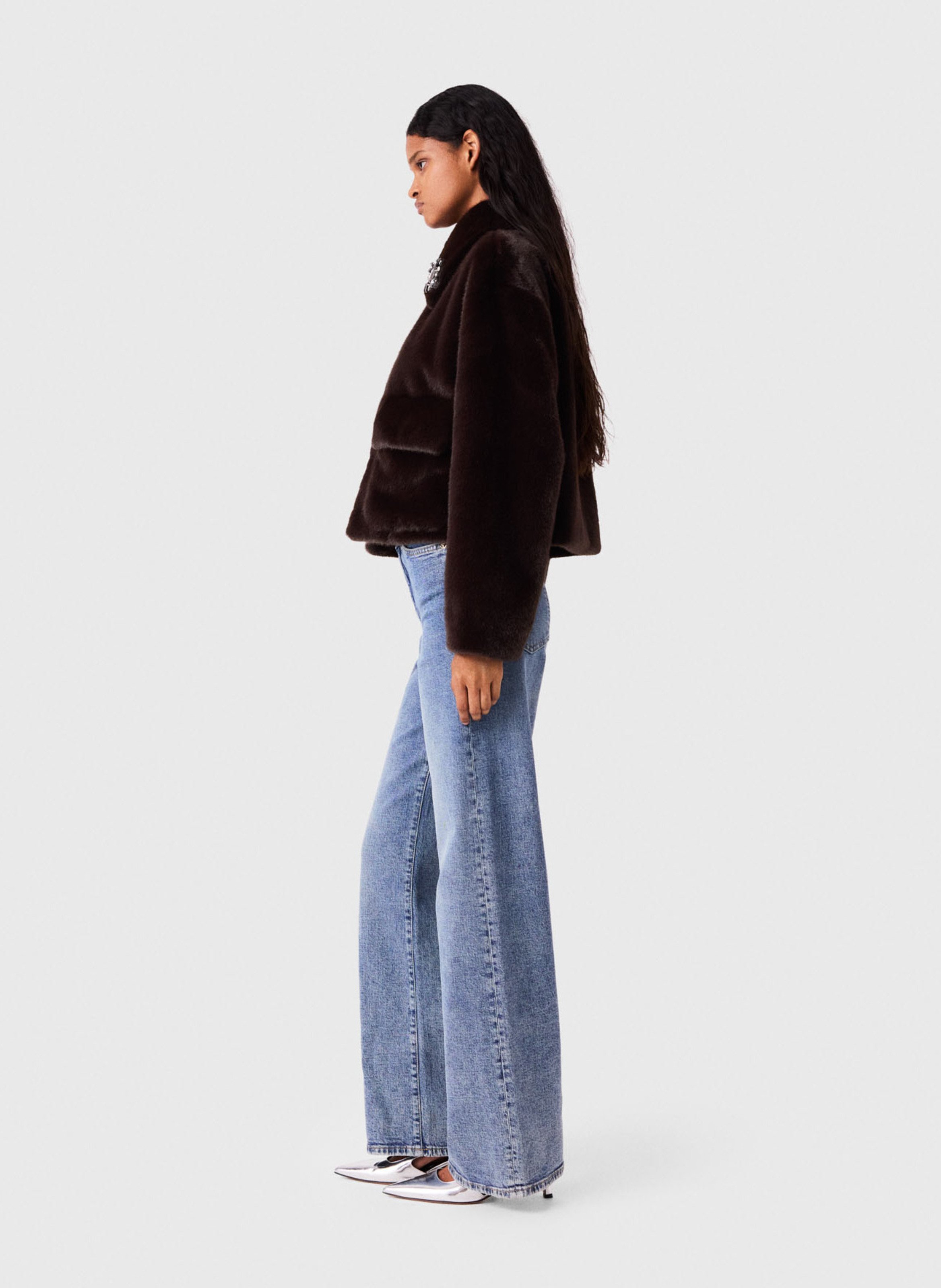 Veste droite en fourrure synthétique MAJE Marron