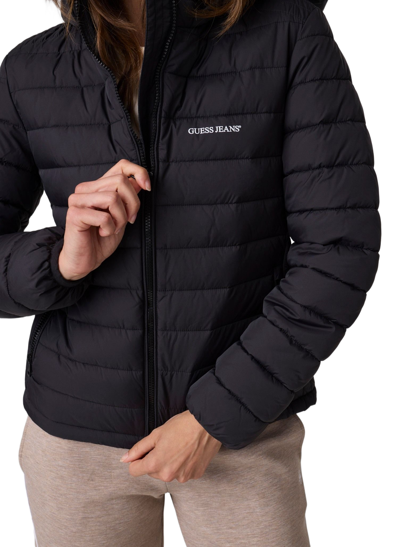 Quilted hooded Down jacket GUESS Black