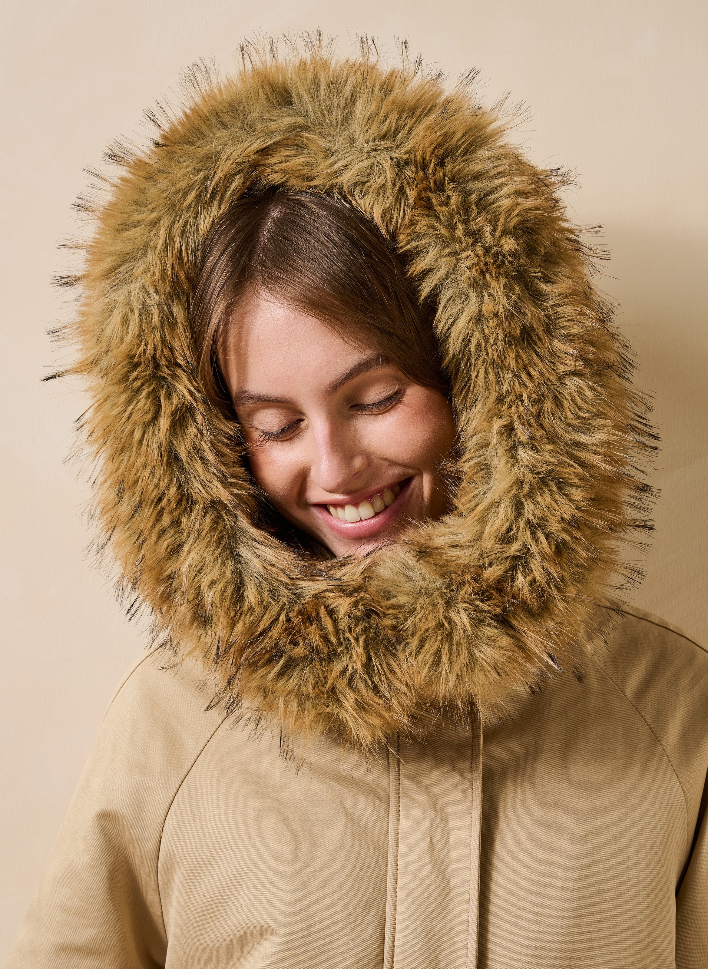 Parka met opstaande kraag van katoenmix LA FEE MARABOUTEE Beige