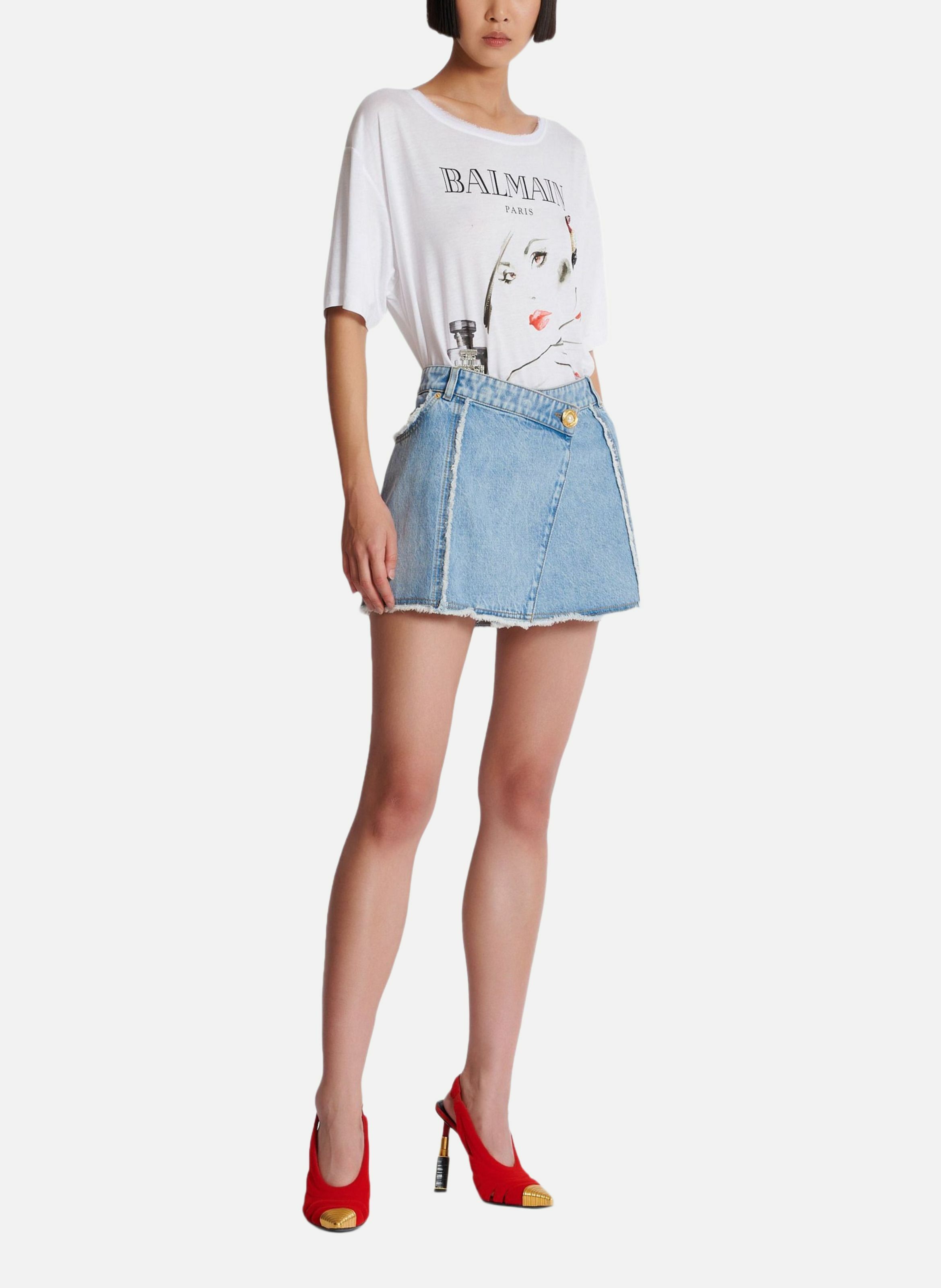 Jupe asymétrique en denim BALMAIN Bleu