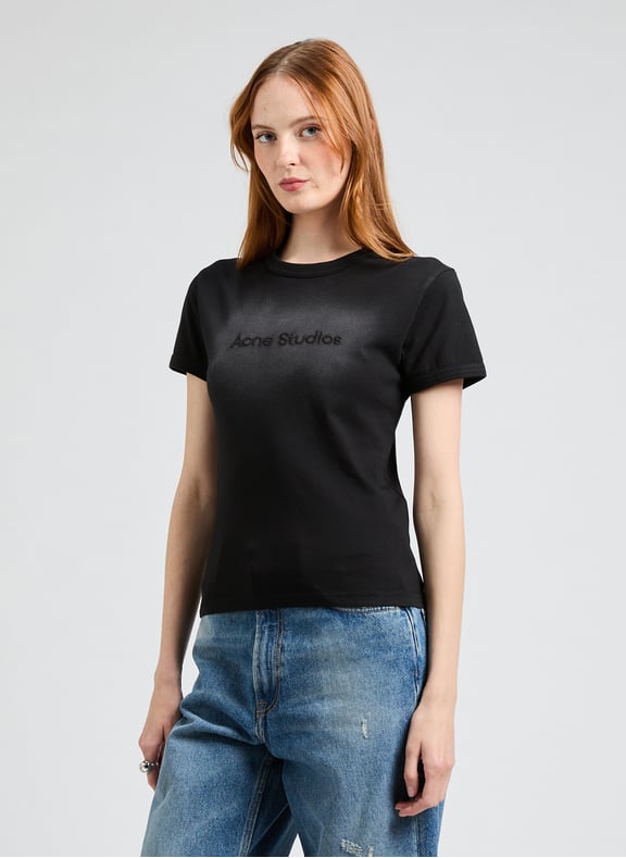 T-shirt brodé en coton Noir by ACNE STUDIOS ACNE STUDIOS T-shirt brodé en coton Noir