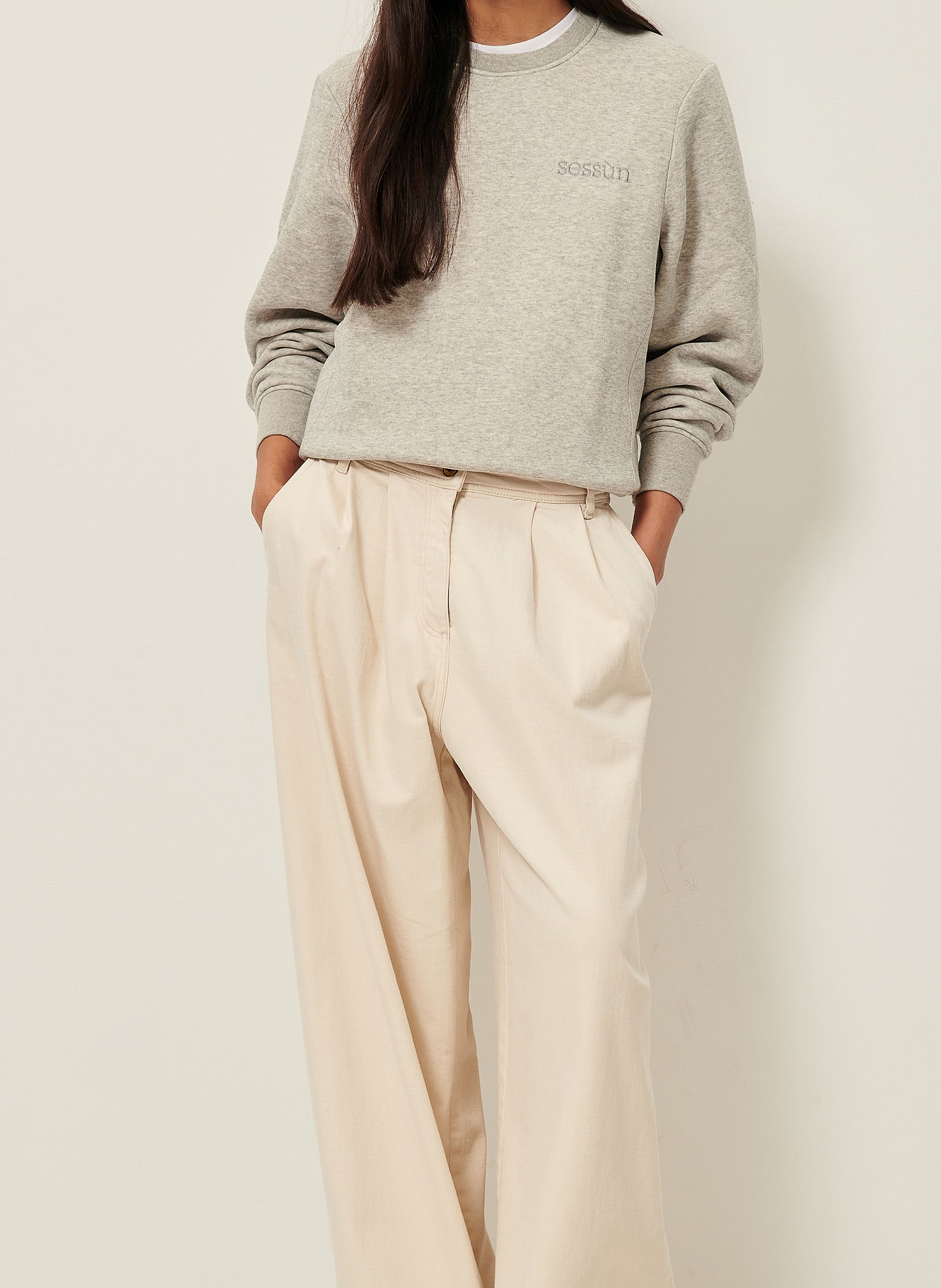 Sweat col rond en coton mélangé chill SESSUN Gris