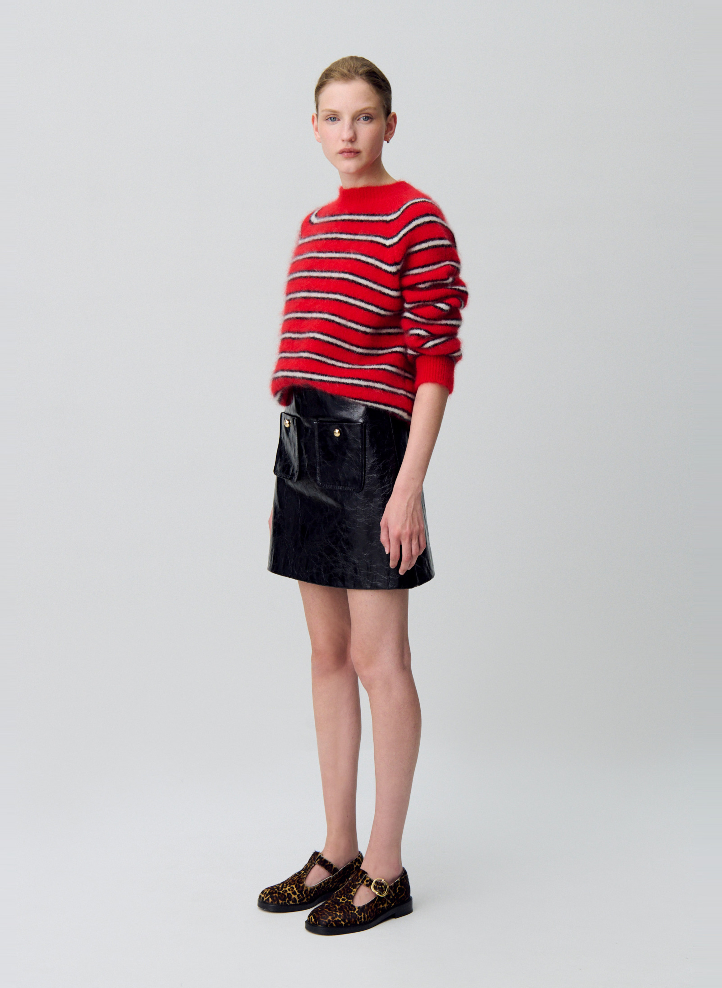 Pull ample col rond rayé en mohair mélangé missia CLAUDIE PIERLOT Rouge