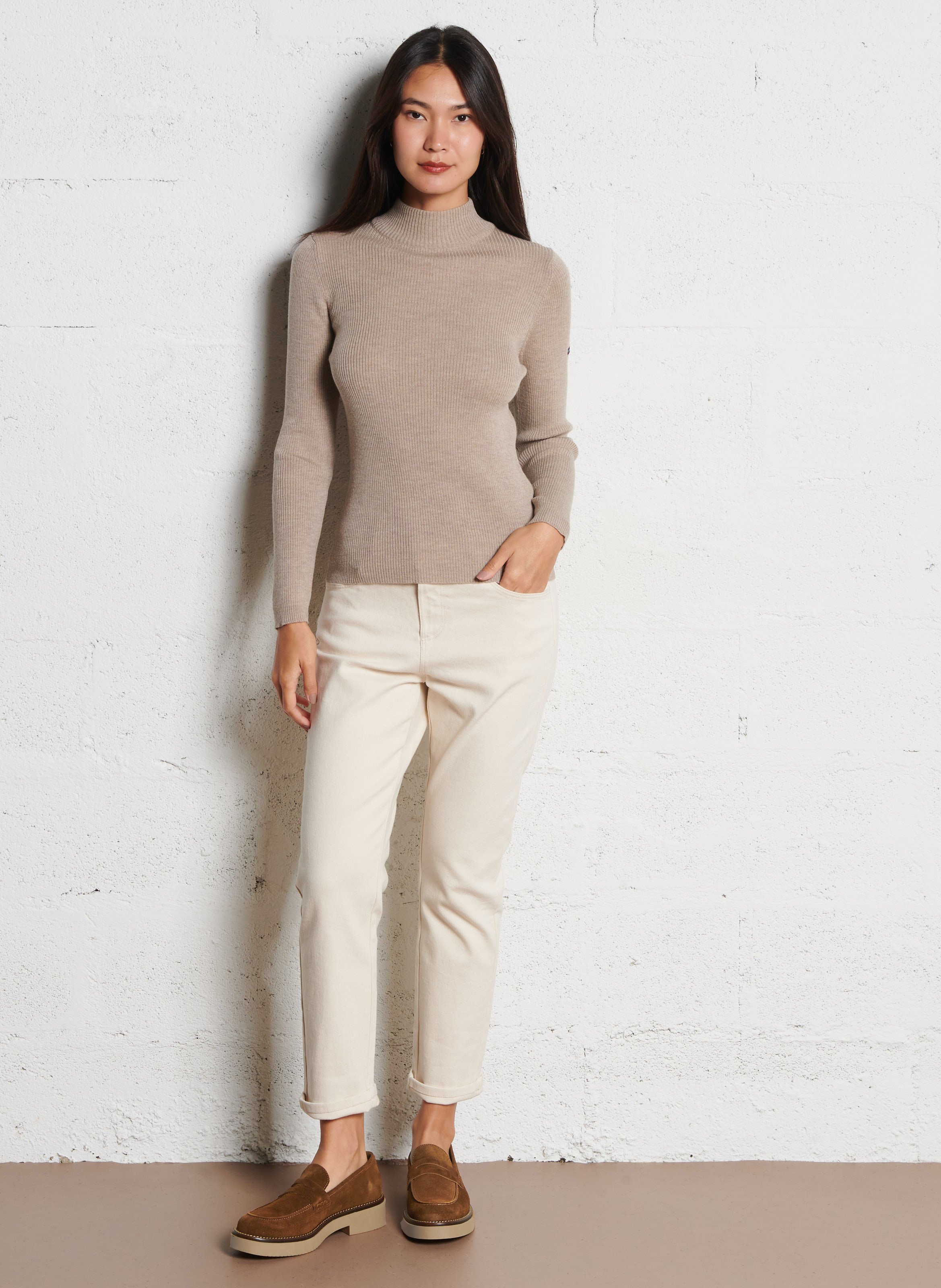 Pull col montant côtelé en laine combourg ARMOR-LUX Beige