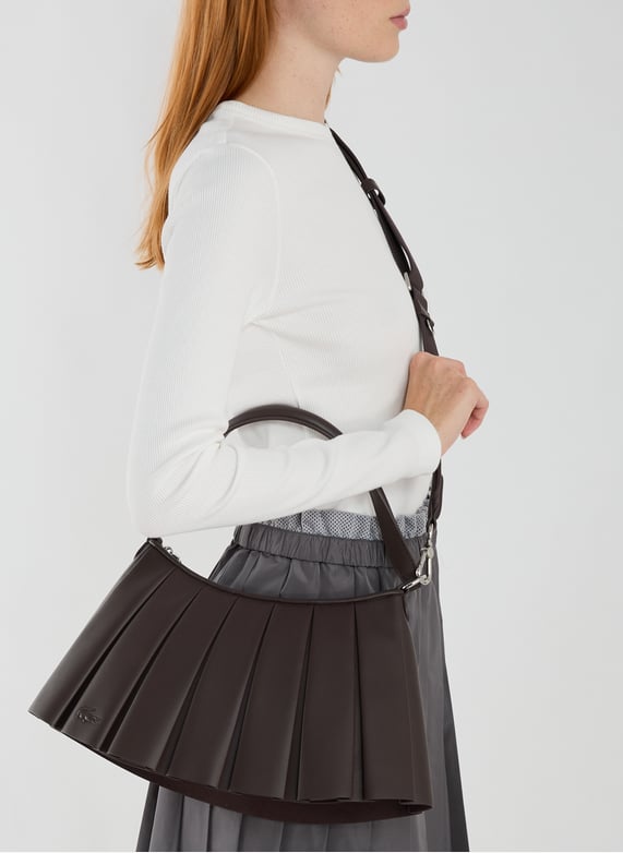 Sac moyen Lenglen plissé en cuir | Marron by LACOSTE Sac moyen Lenglen plissé en cuir Marron