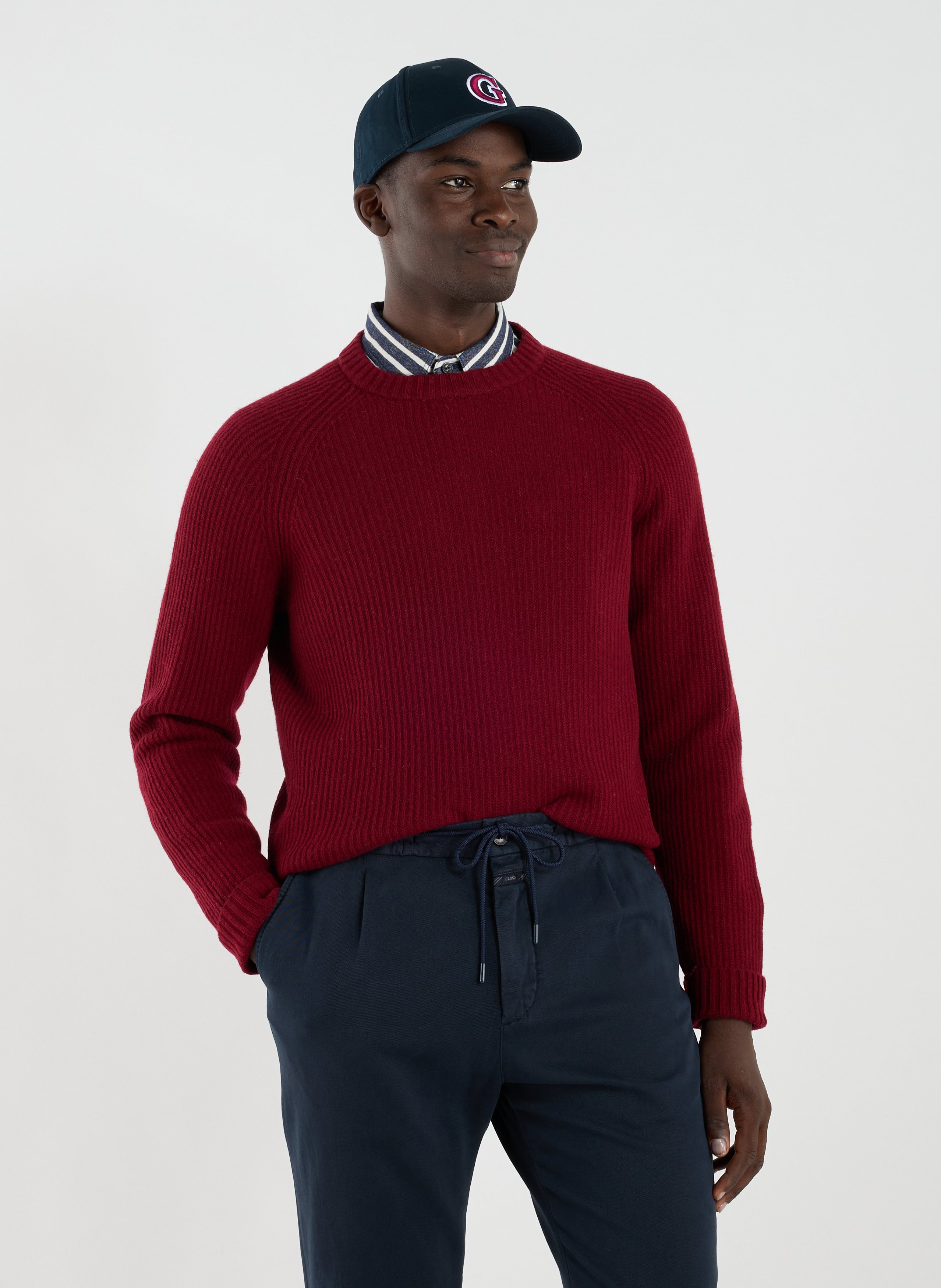 TIMBERLAND Pull droit côtelé en coton mélangé Rouge