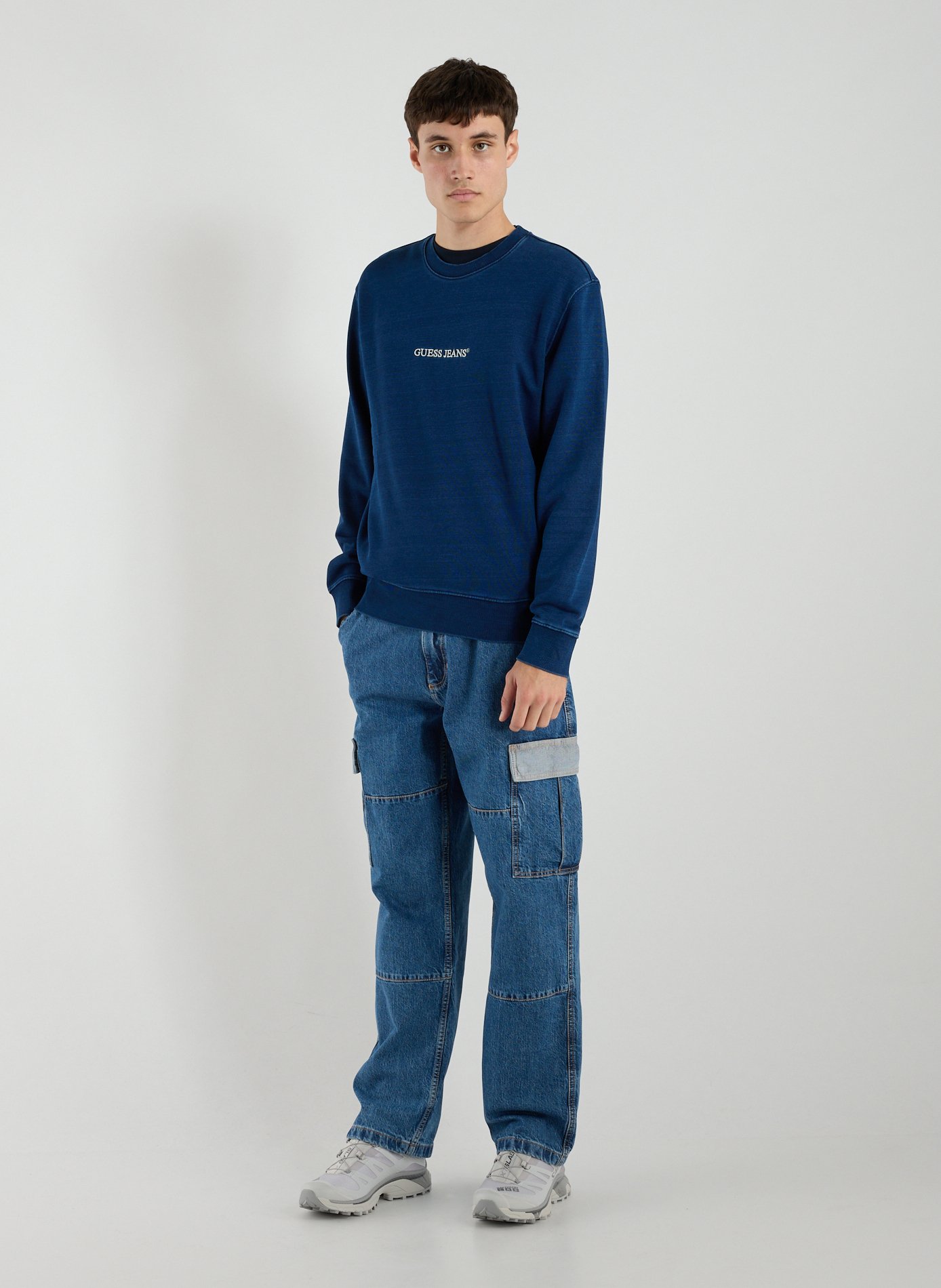 Sweat col rond en coton GUESS Bleu