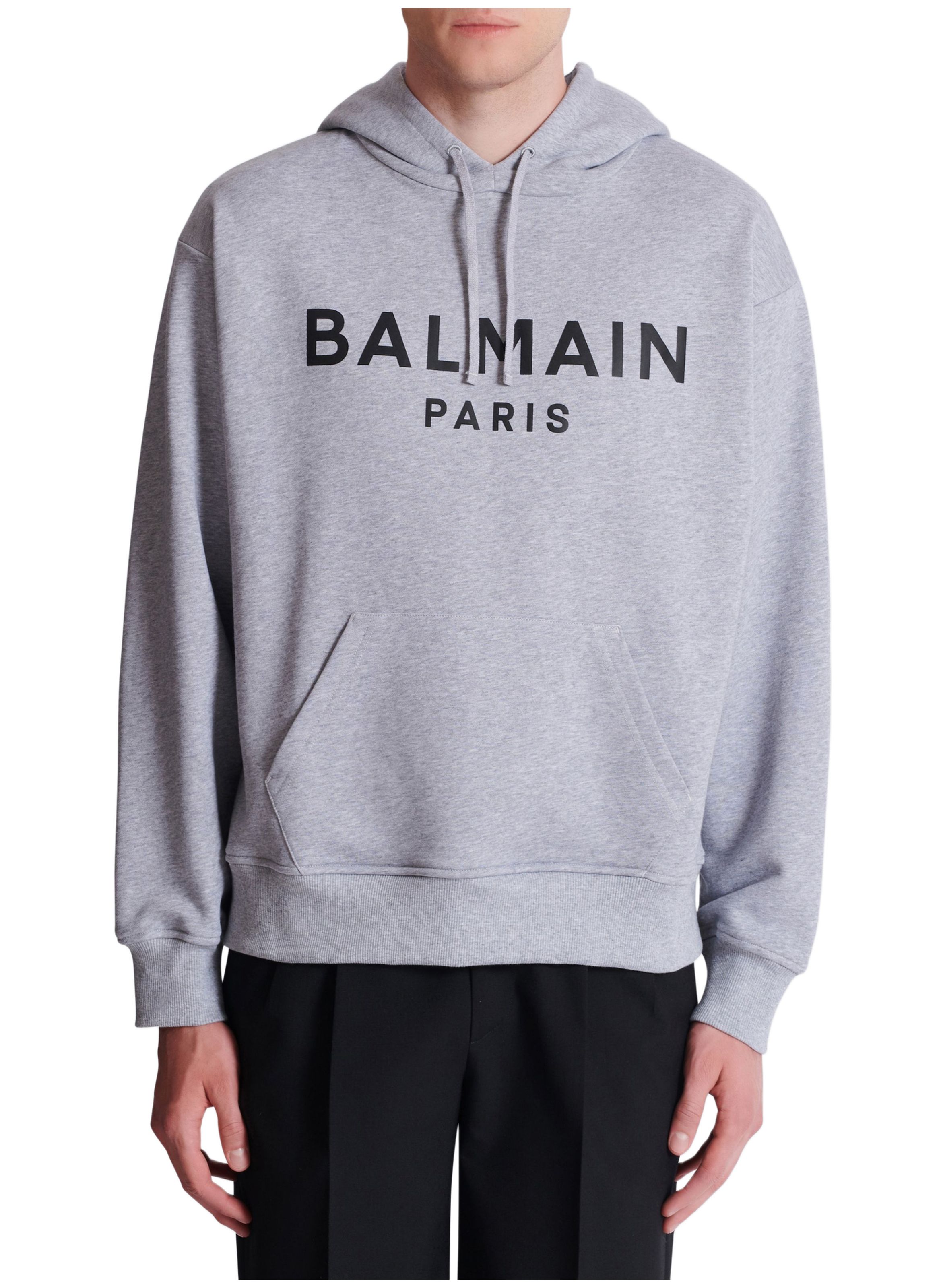 Hoodie en coton à imprimé BALMAIN Gris