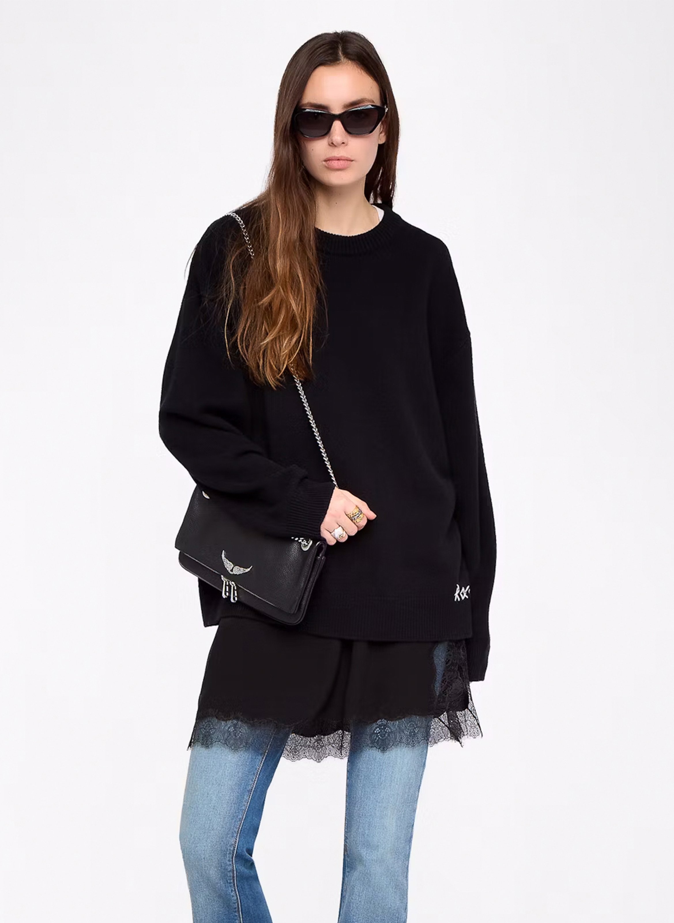 Pull col rond en laine mélangée swyna ZADIG&VOLTAIRE Noir