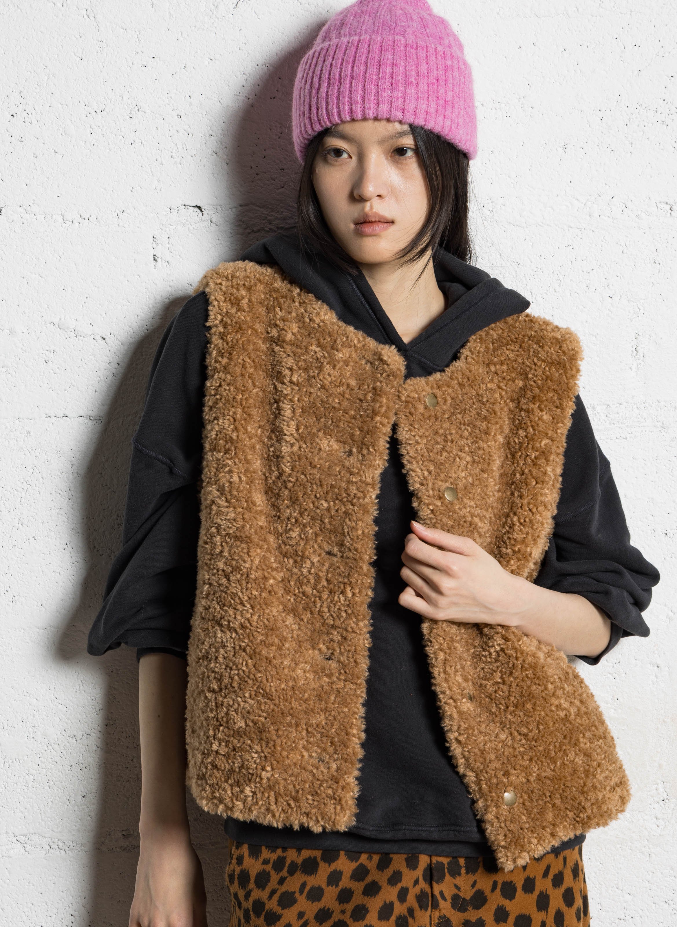 Veste en fourrure synthétique col rond brooklyn MAISON 123 Beige