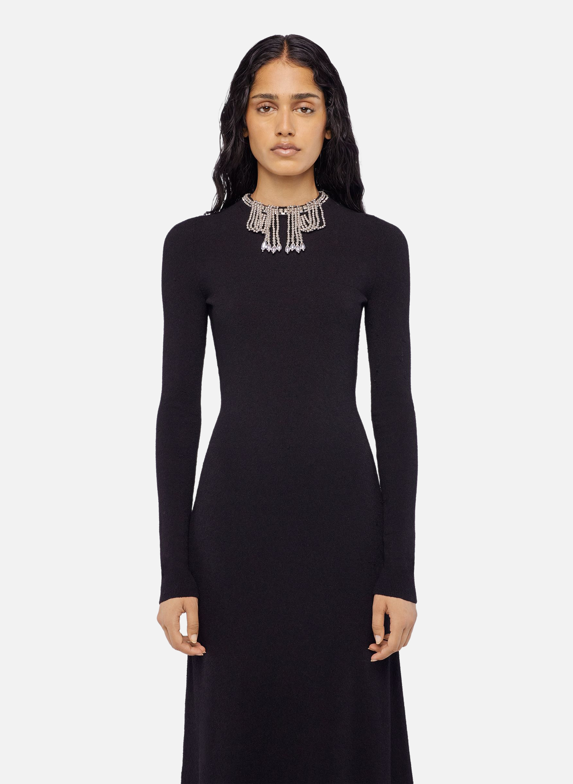 Robe longue dos nu en maille brodée RABANNE Noir