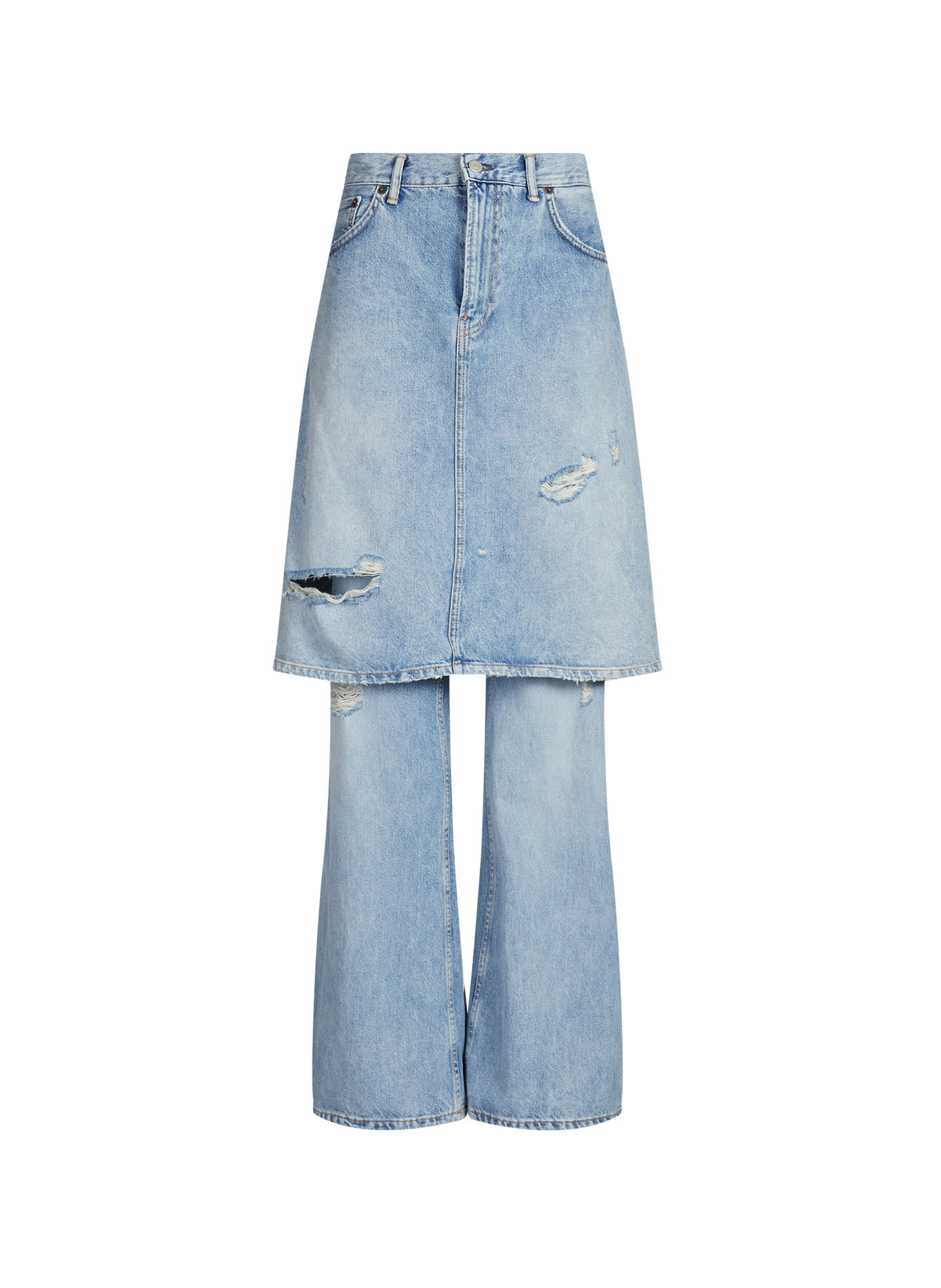 Jean jupe déchiré en coton organique et cuir ACNE STUDIOS Bleu