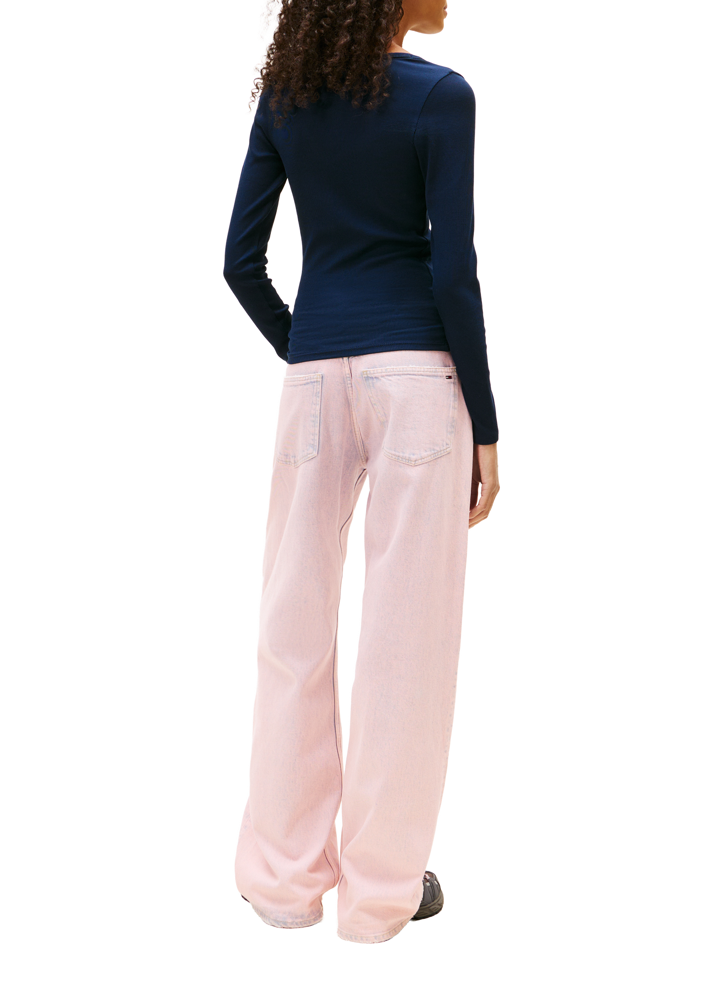 T-shirt côtelé à col V en coton mélangé TOMMY HILFIGER Bleu