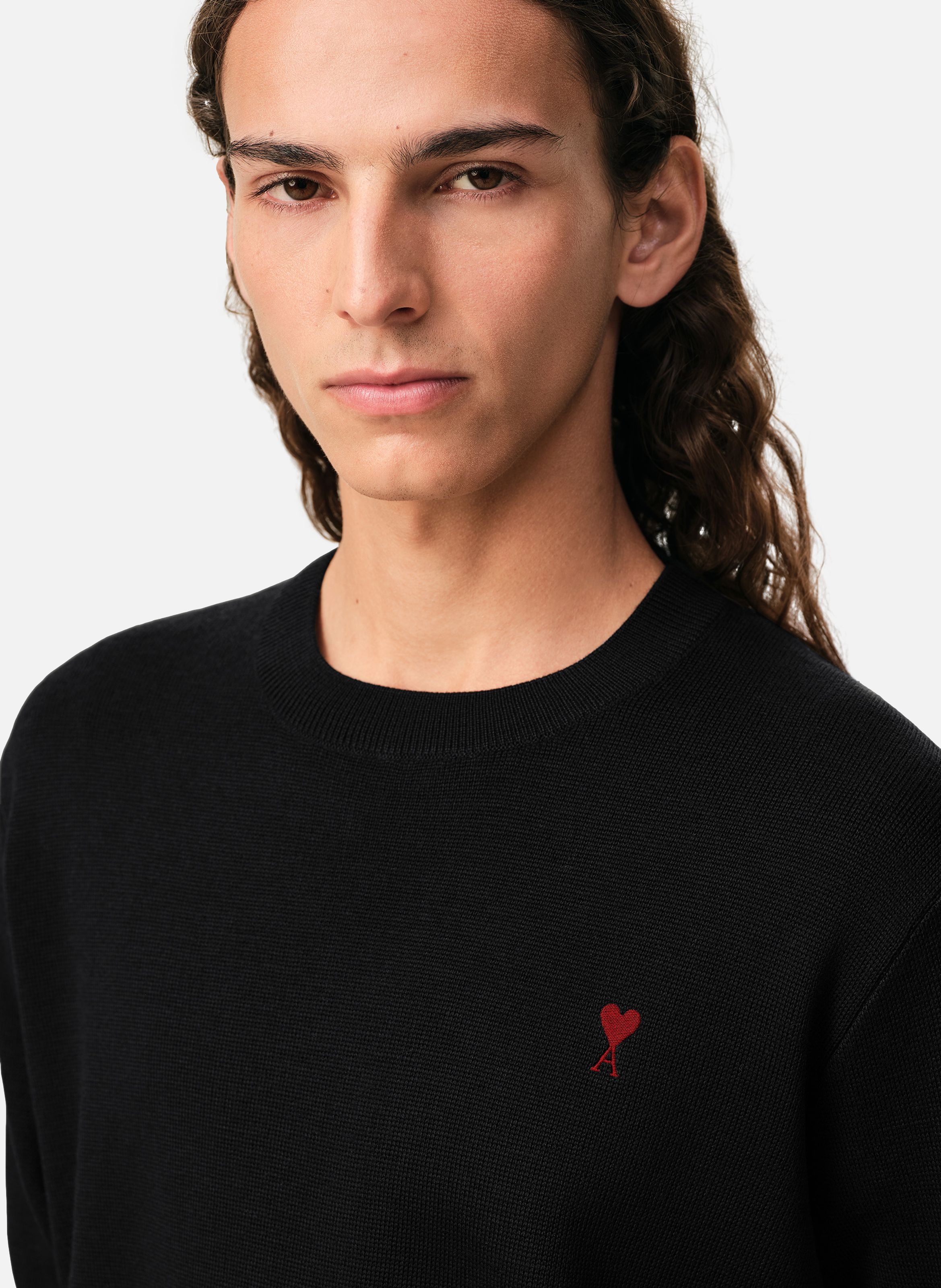 Pull Col Rond Ami De Coeur En Laine AMI PARIS Noir