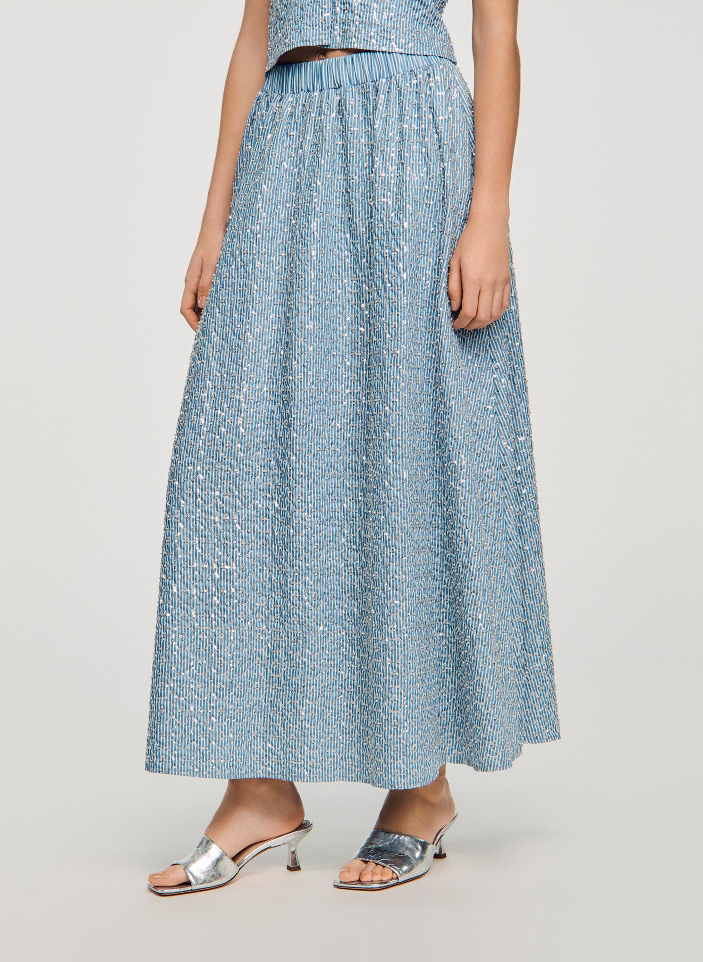 Jupe longue évasée à sequins SANDRO Bleu