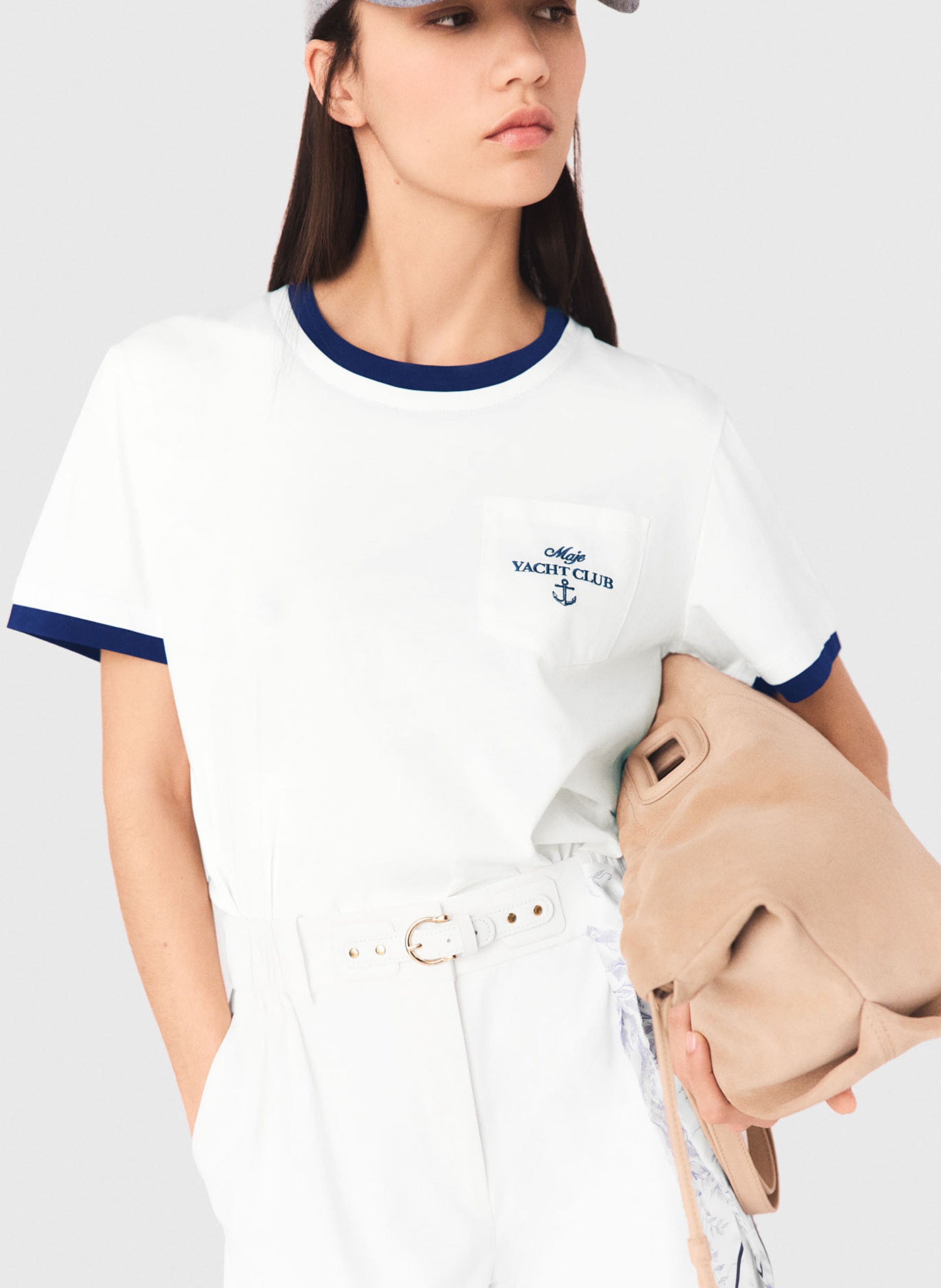 Tee-shirt droit col rond en coton MAJE Blanc