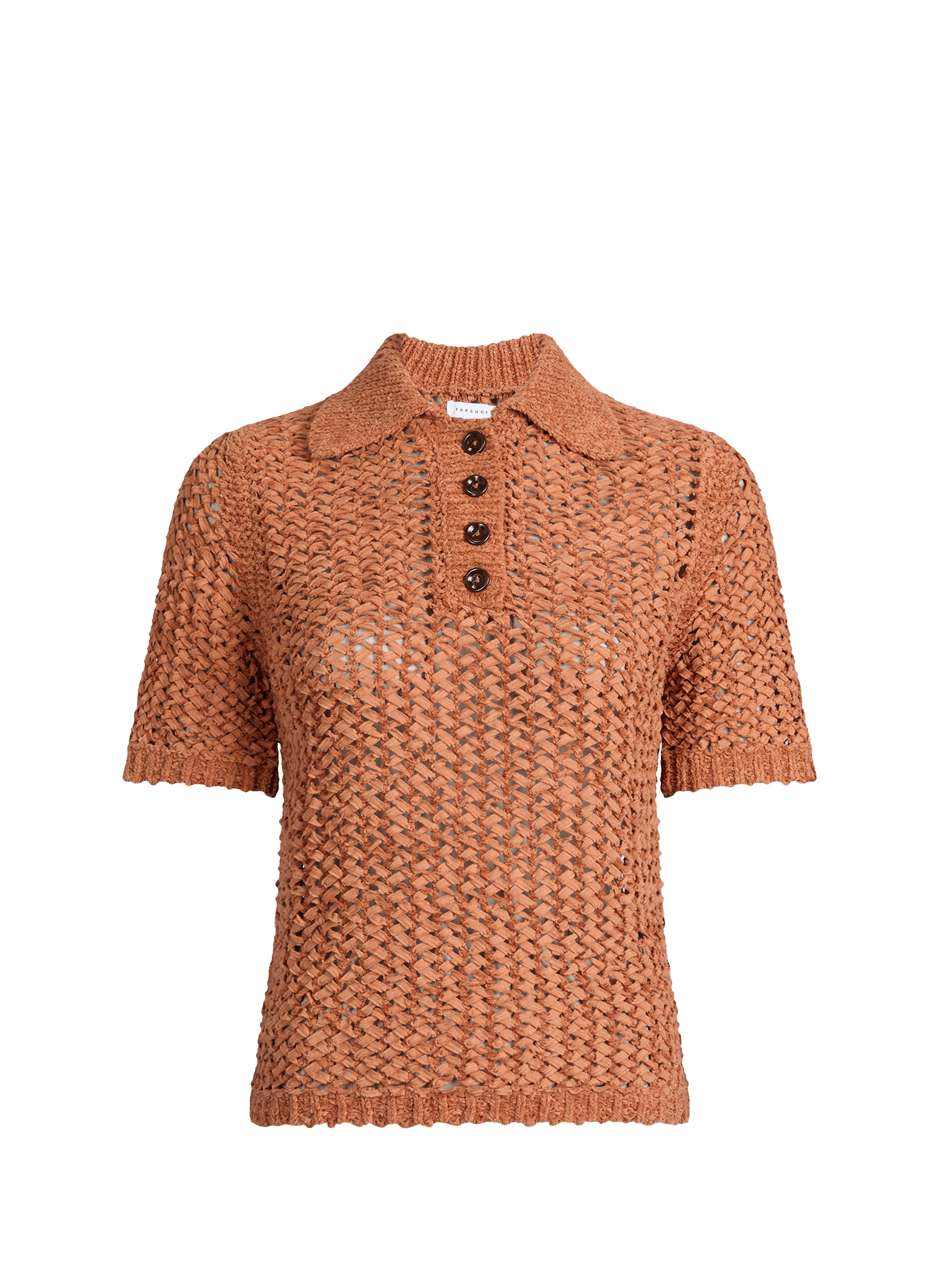 Short-sleeved polo collar cotton blend sweater TOPSHOP Orange