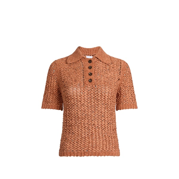 Pull manches courtes col polo en coton mélangé Pull manches courtes col polo en coton mélangé