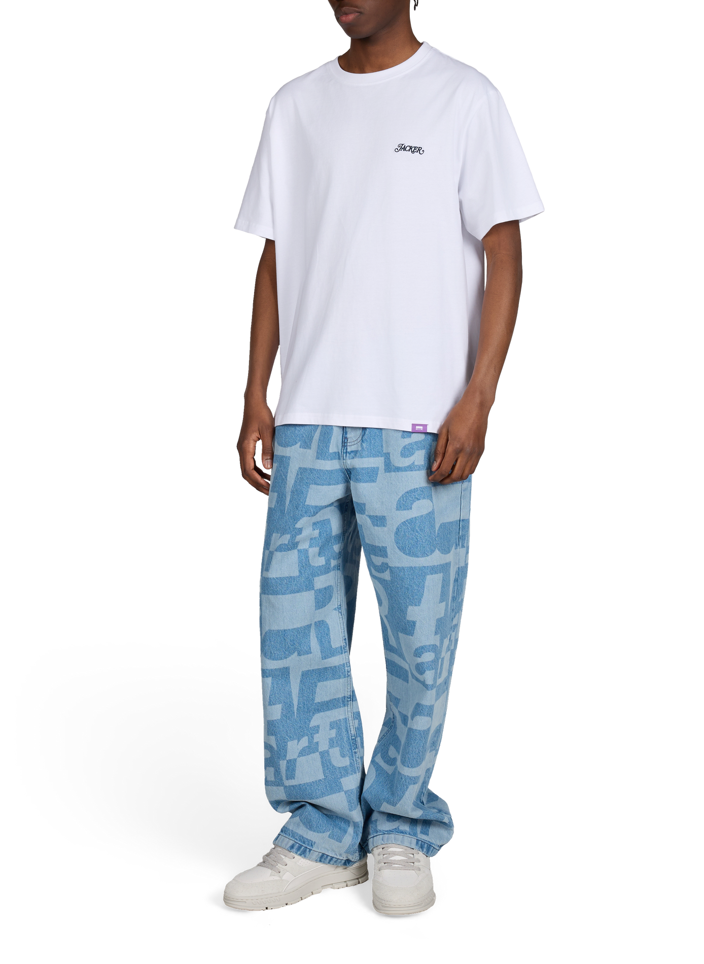T-shirt droit imprimé en coton JACKER. Blanc