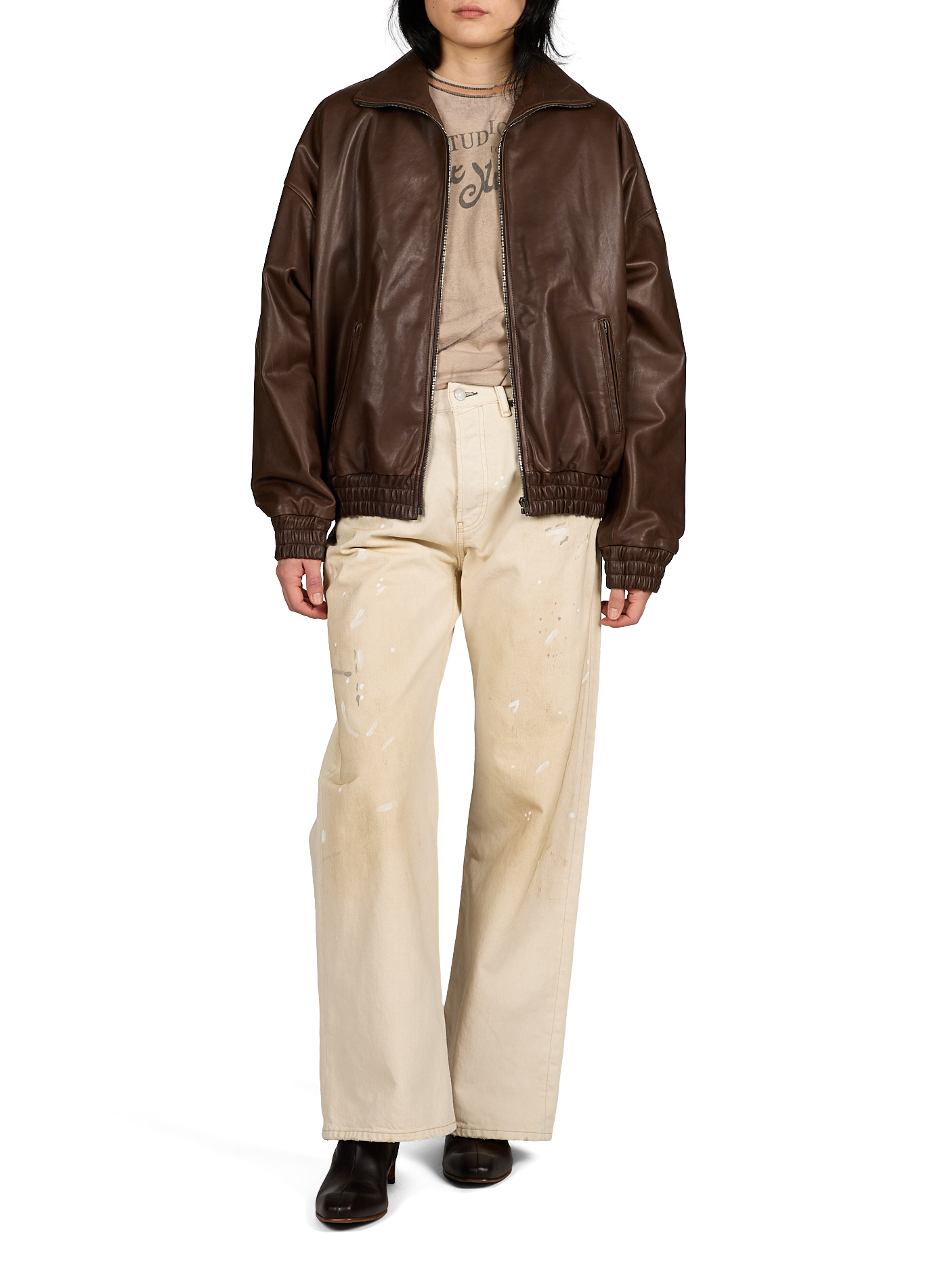 Lamb leather bomber jacket ACNE STUDIOS Brown