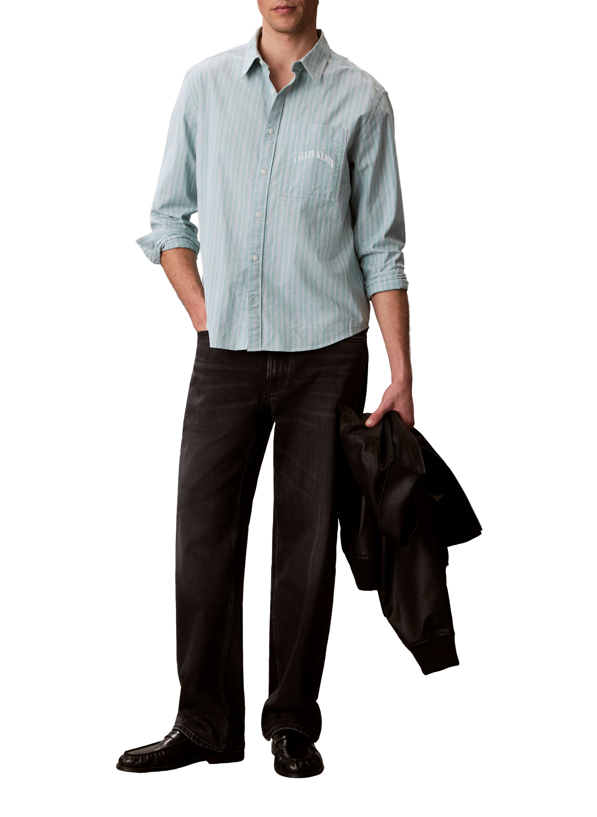 Chemise droite rayée en coton mélangé CALVIN KLEIN Vert