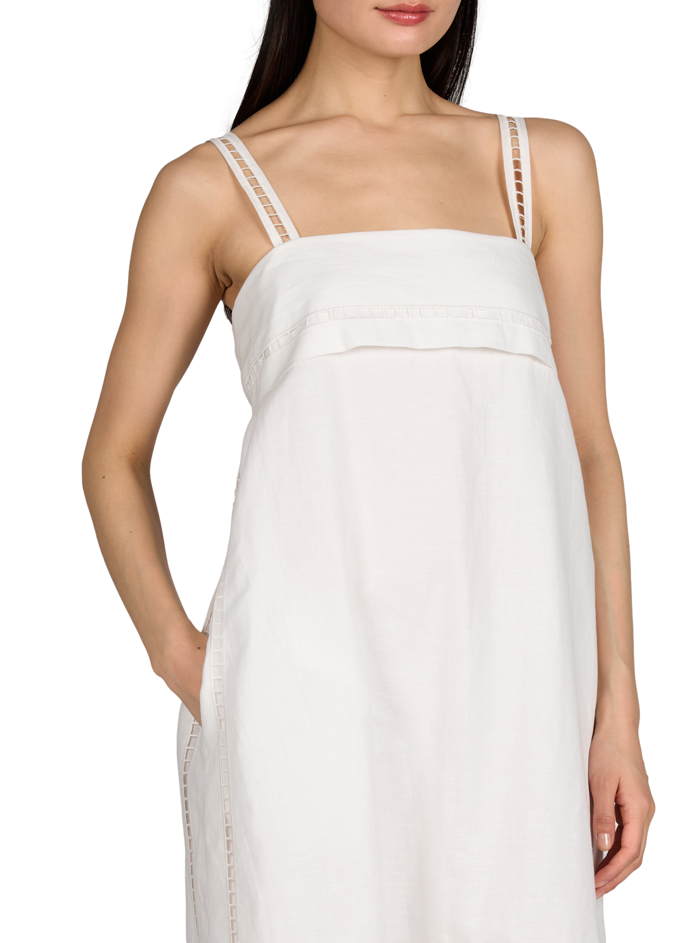 Robe longue sans manches à broderies TELA Blanc