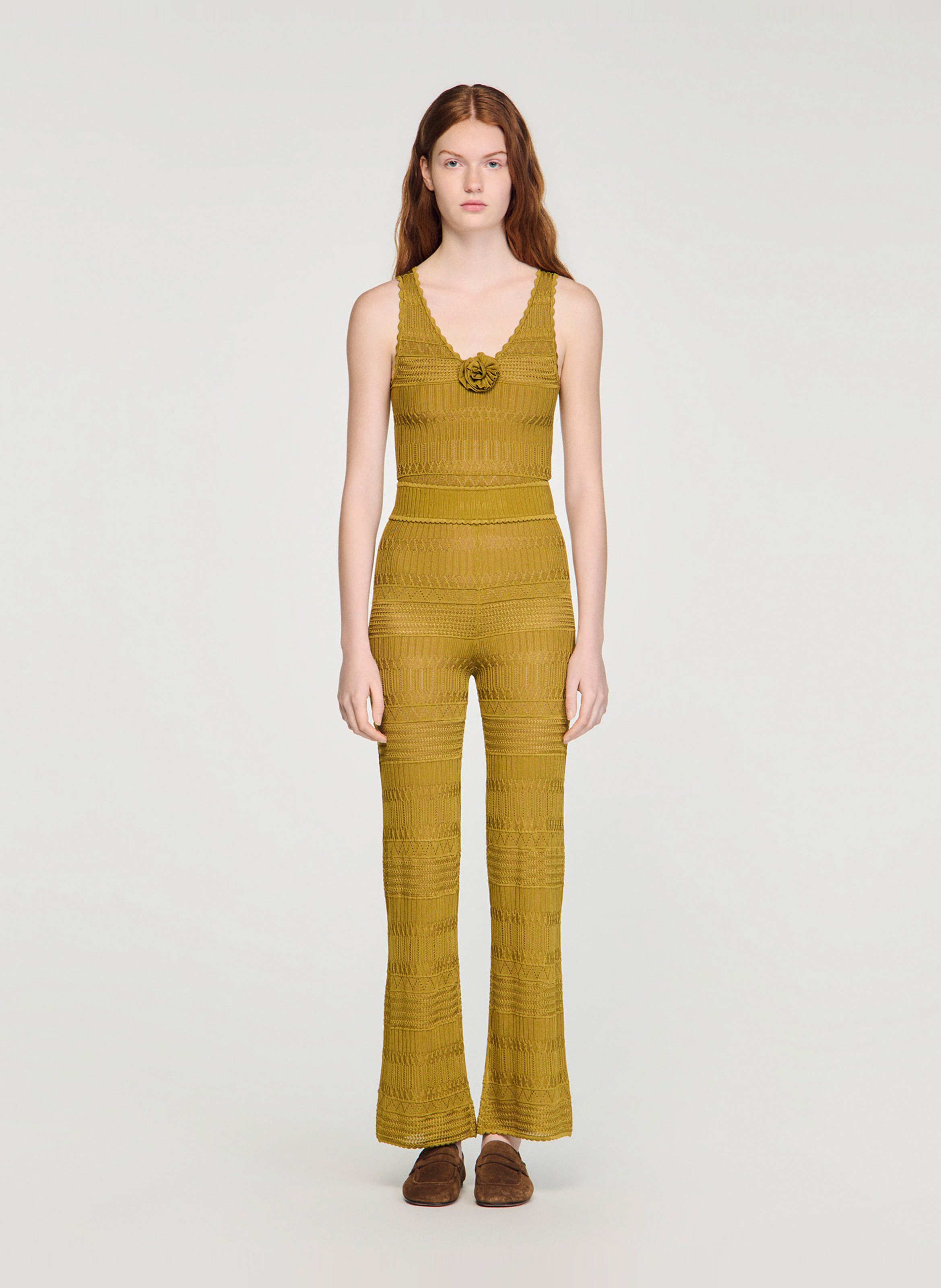 Pantalon en maille évasé SANDRO Vert