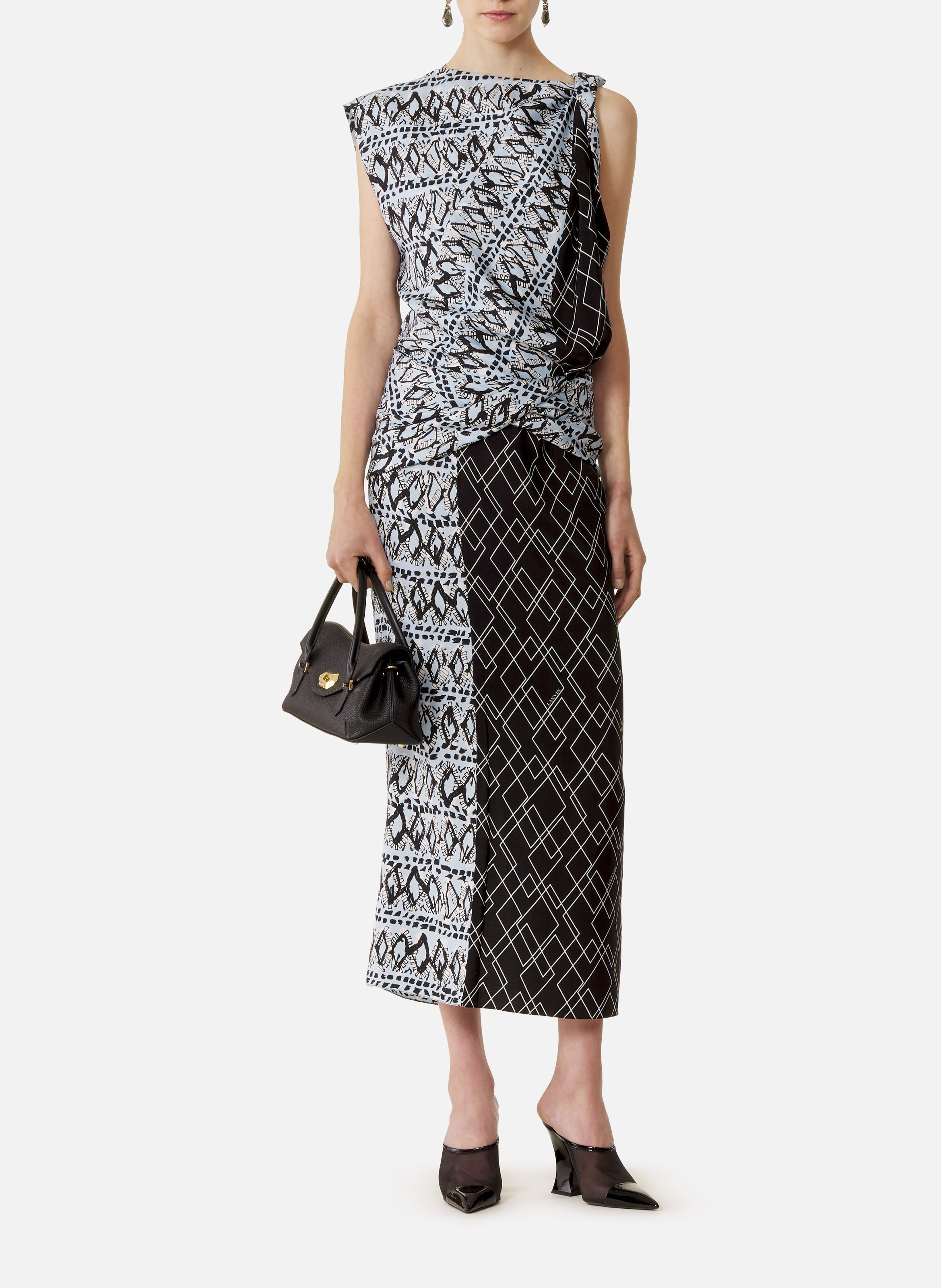 Robe patchwork en soie imprimée LANVIN Bleu