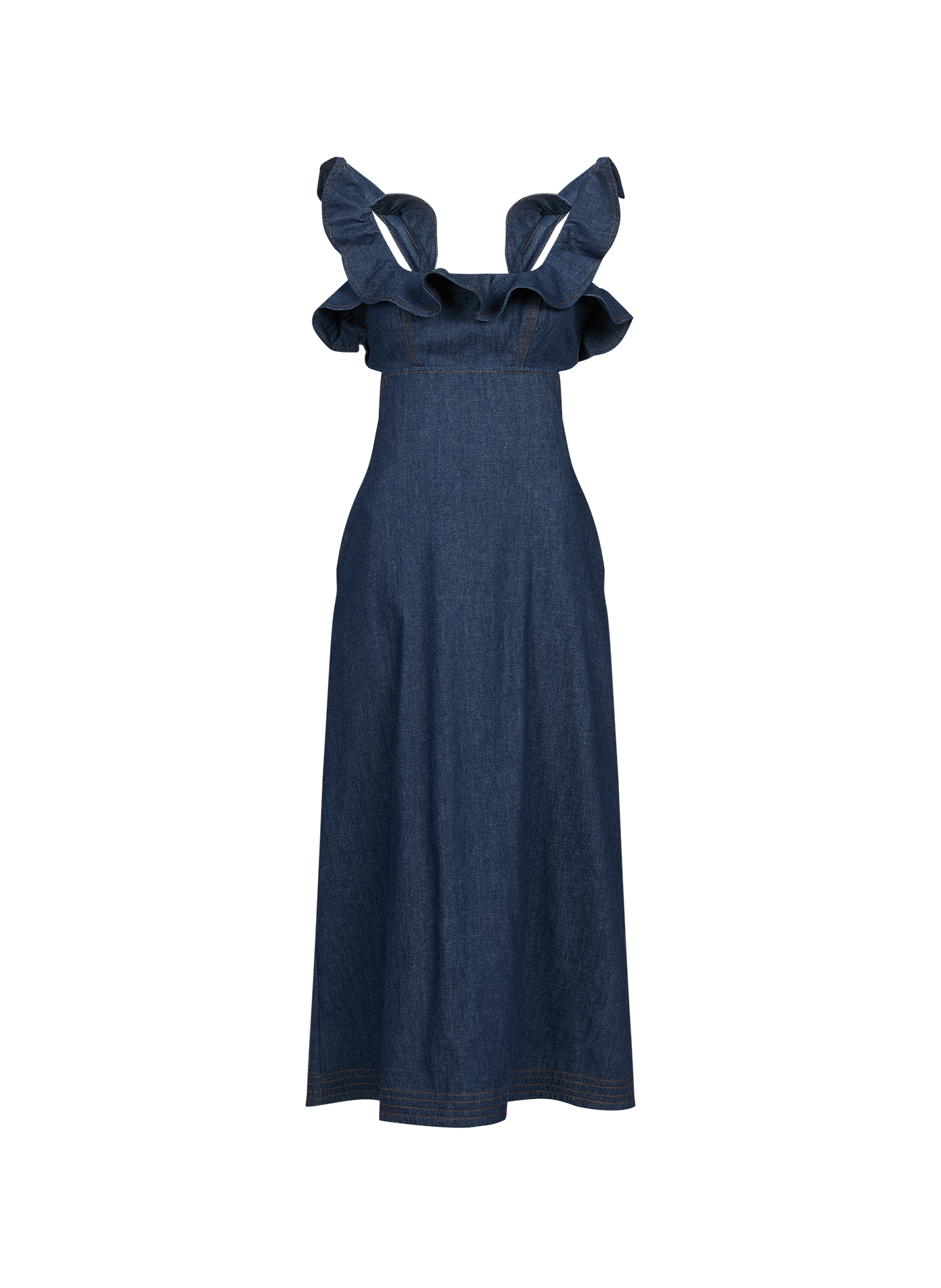 Midi dress with ruffled collar and open back to tie in cotton ZIMMERMANN Blue