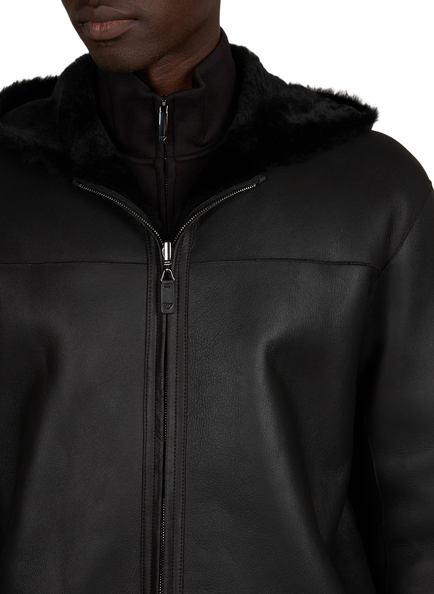 Oversized leather jacket EMPORIO ARMANI Black