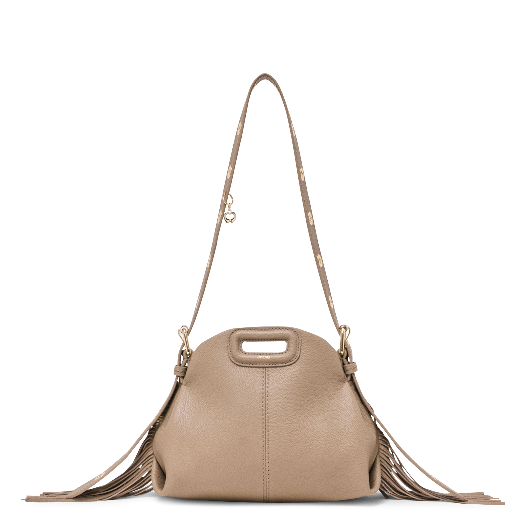 Sac bandoulière à franges en cuir grainé MAJE Marron