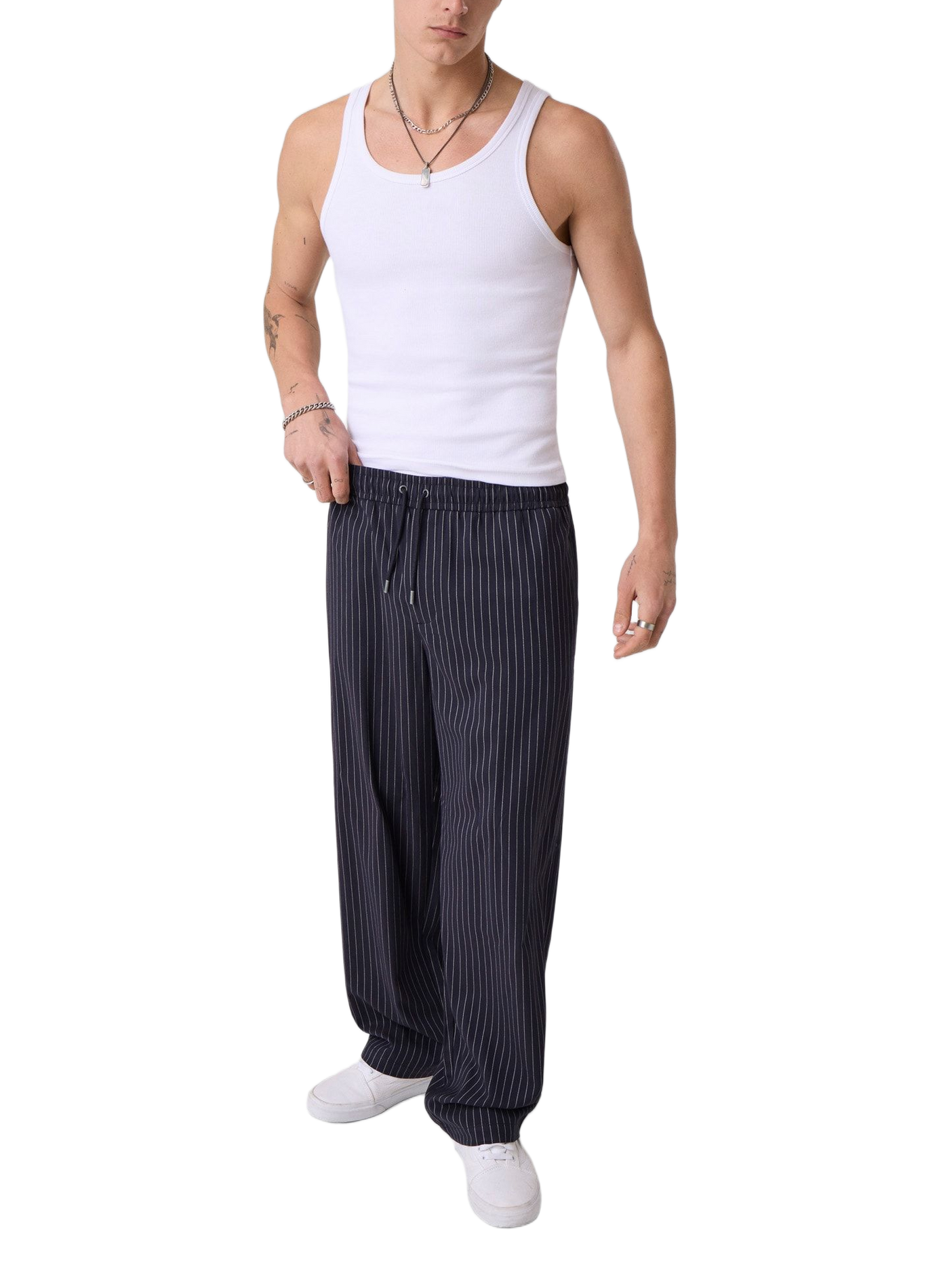 Pantalon large à rayures GUESS Bleu