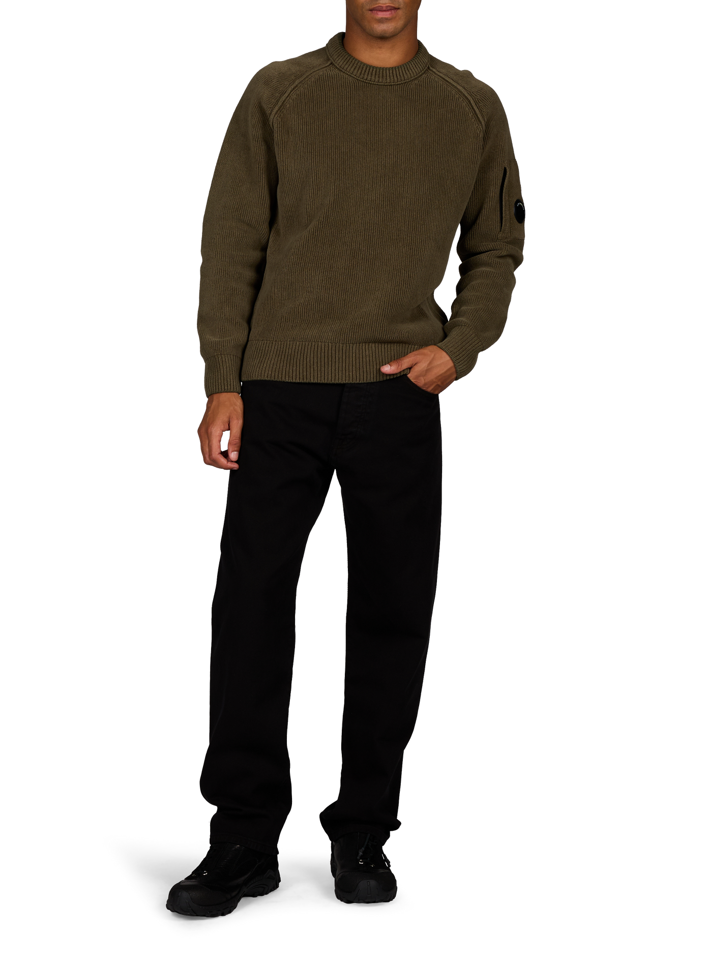 Pull côtelé à lentille signature en coton CP COMPANY Kaki
