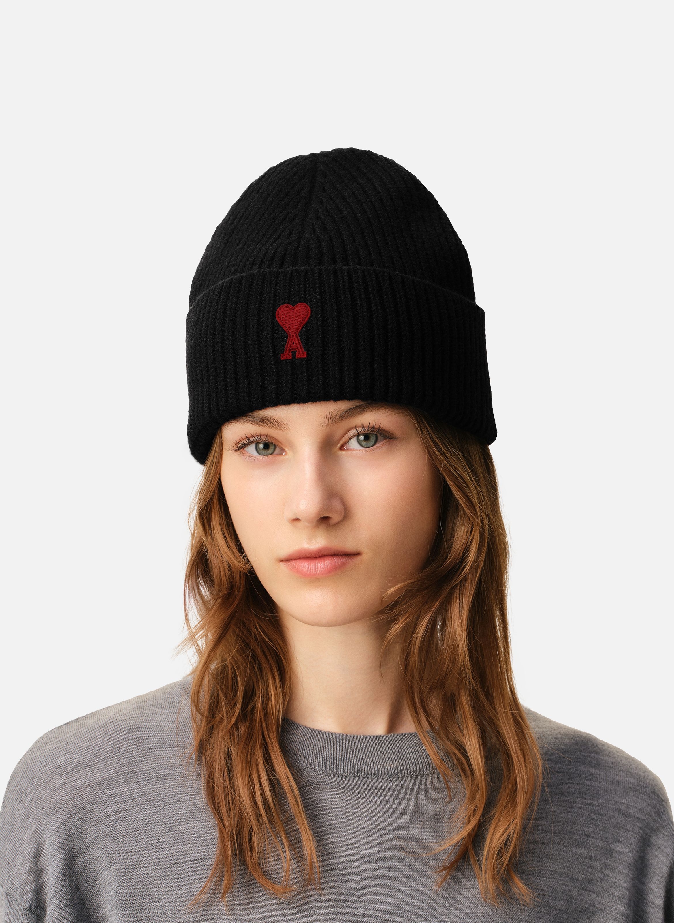 Bonnet ami de coeur rouge unisexe AMI PARIS Noir