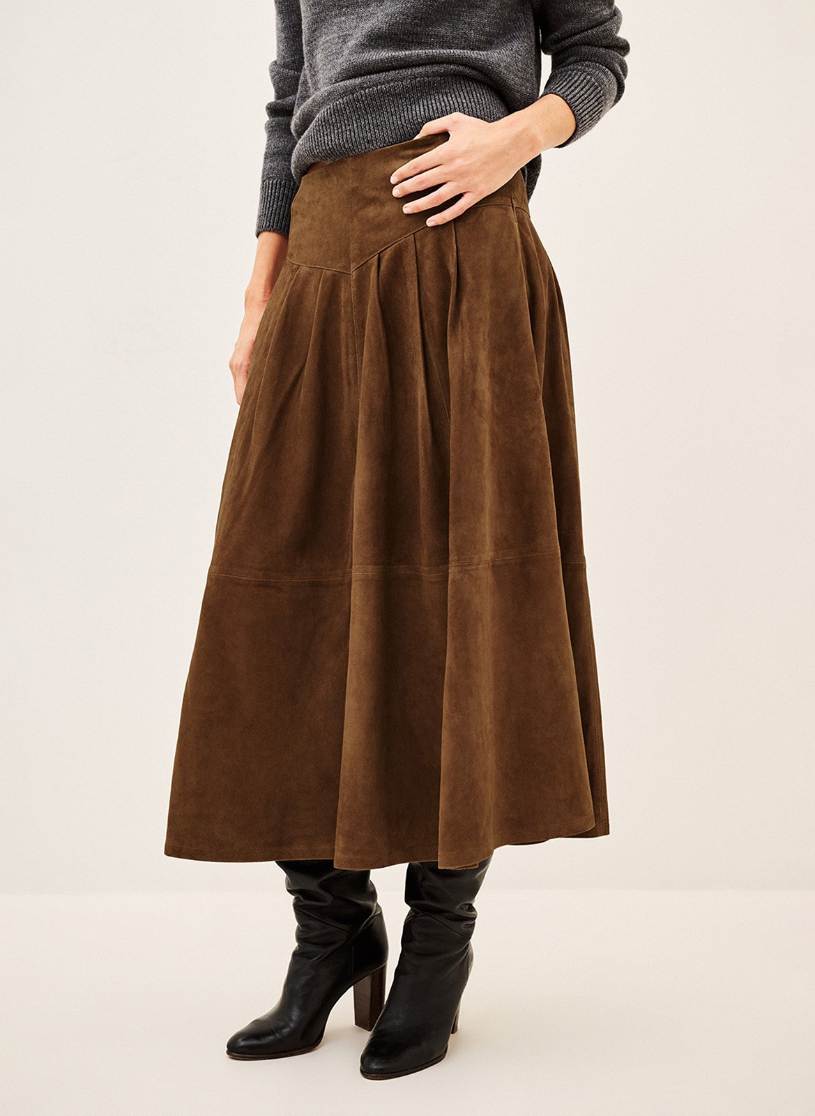 Jupe midi en daim nolly BA&SH Marron