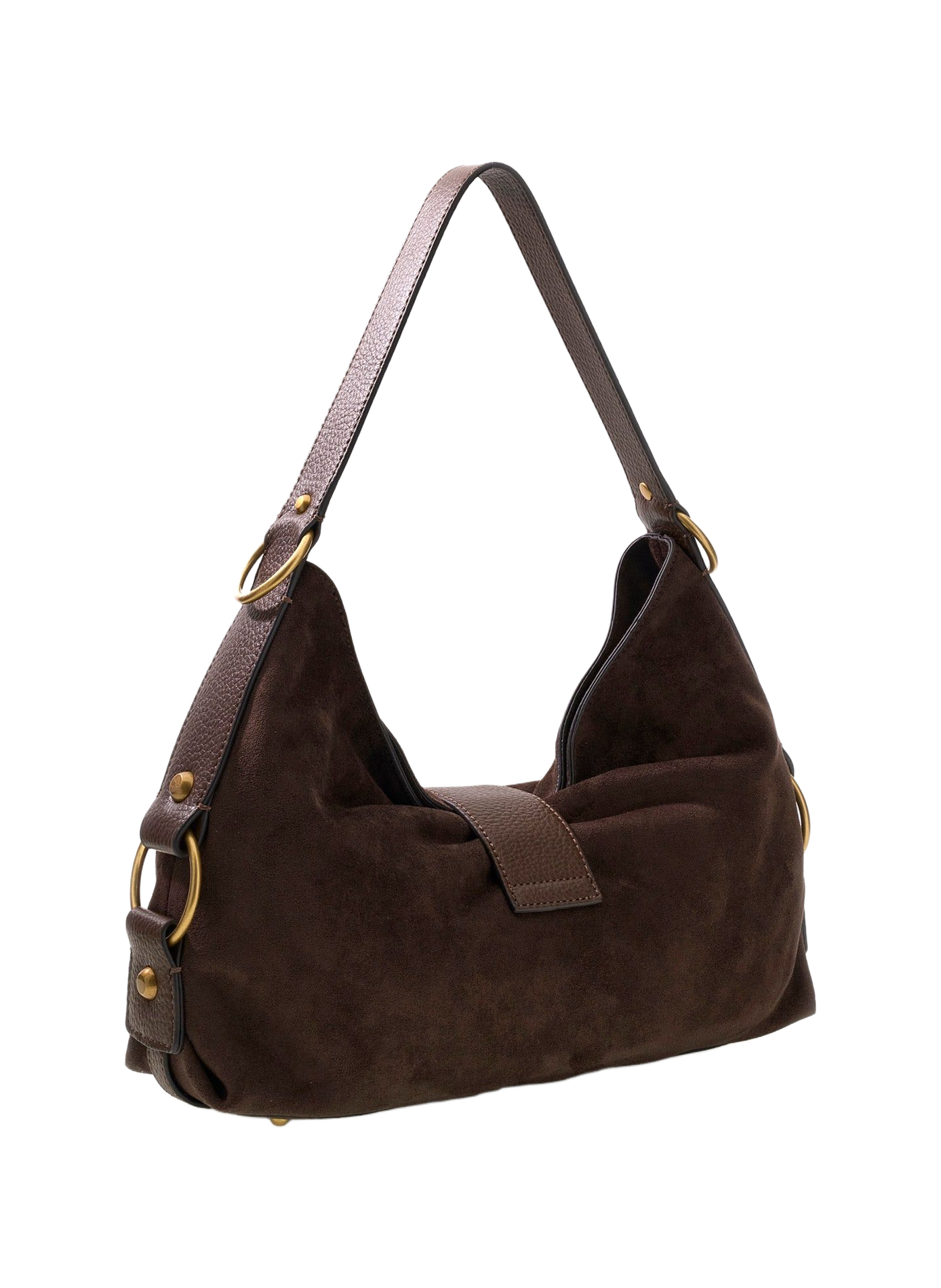 Sac porté épaule en daim à détails dorés GUESS Marron