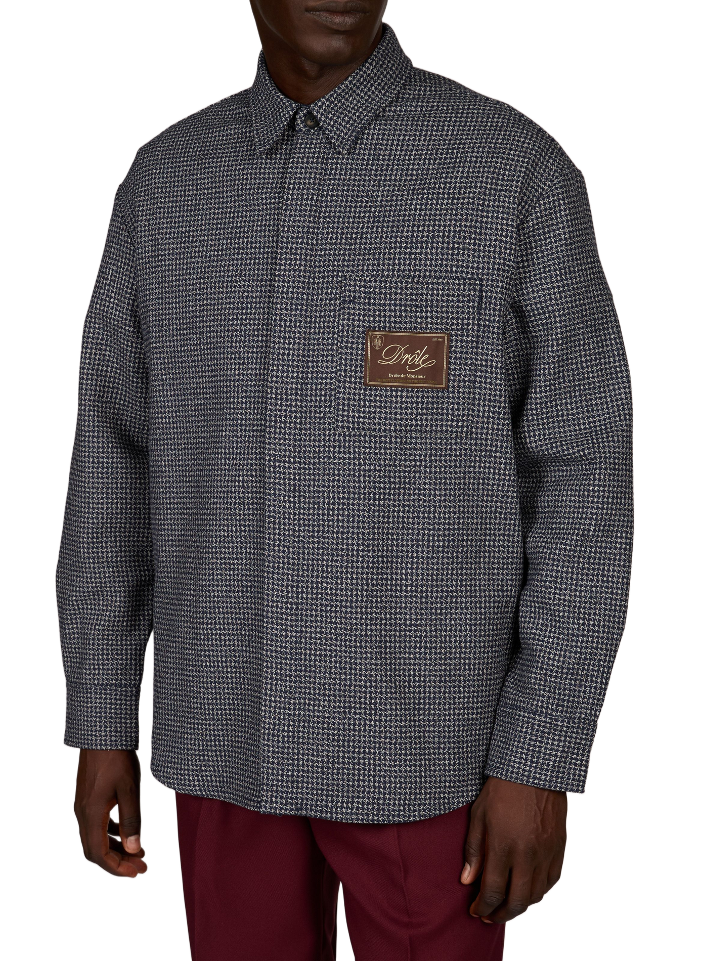 Oversized zip-up shirt in cotton and wool DROLE DE MONSIEUR Blue