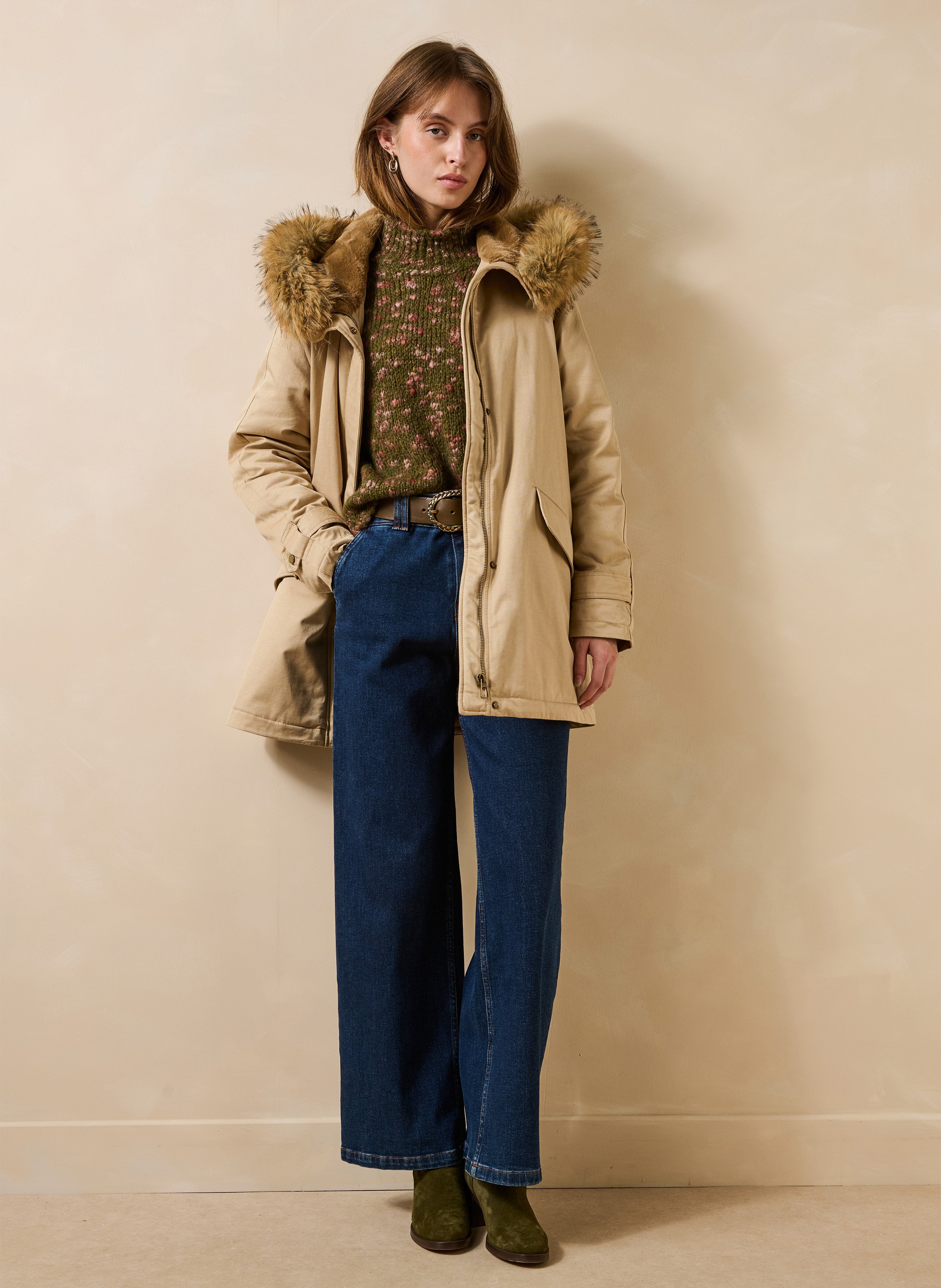 Parka met opstaande kraag van katoenmix LA FEE MARABOUTEE Beige