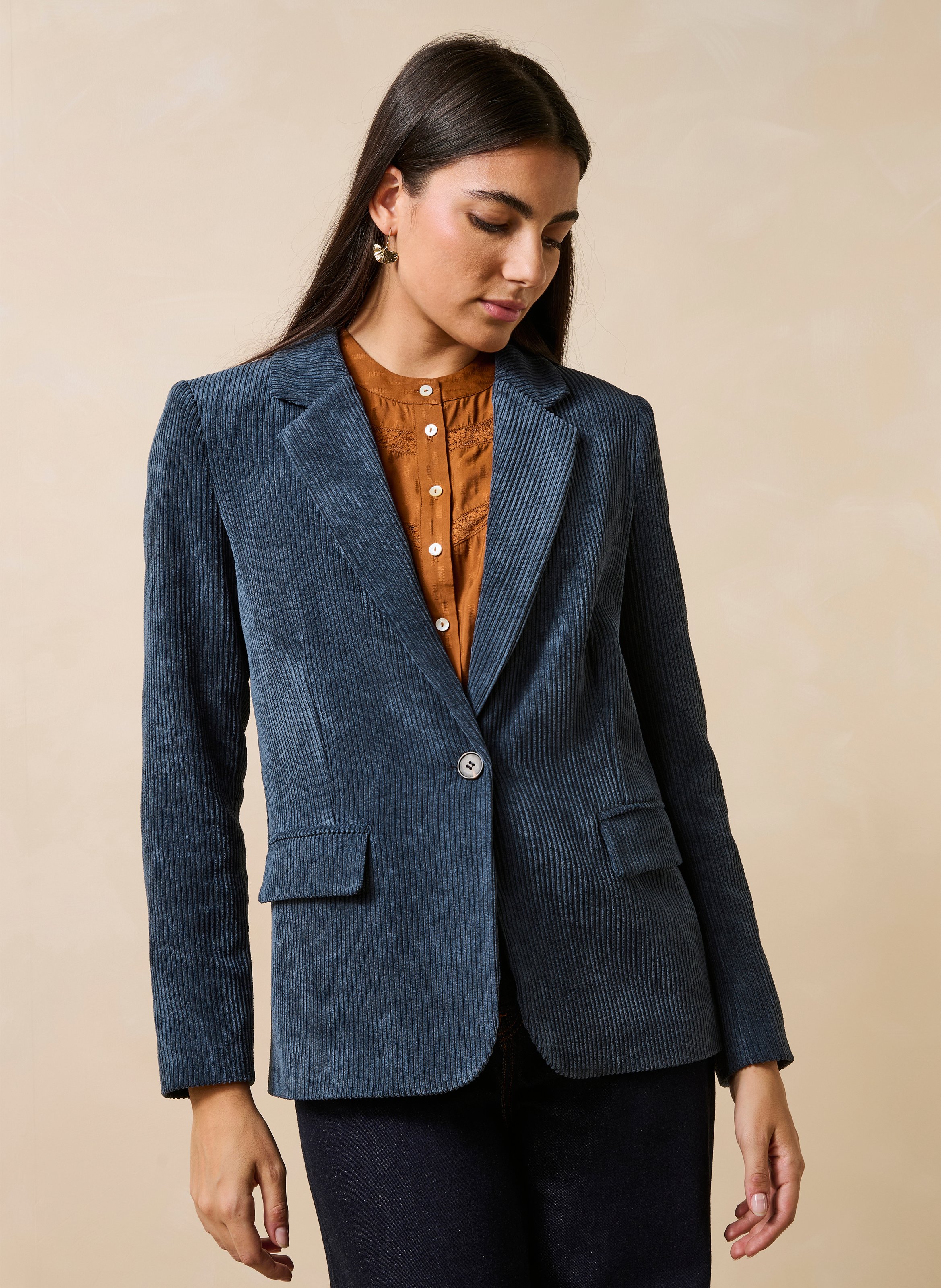 Recht gesneden blazer van ribfluweel LA FEE MARABOUTEE Blauw
