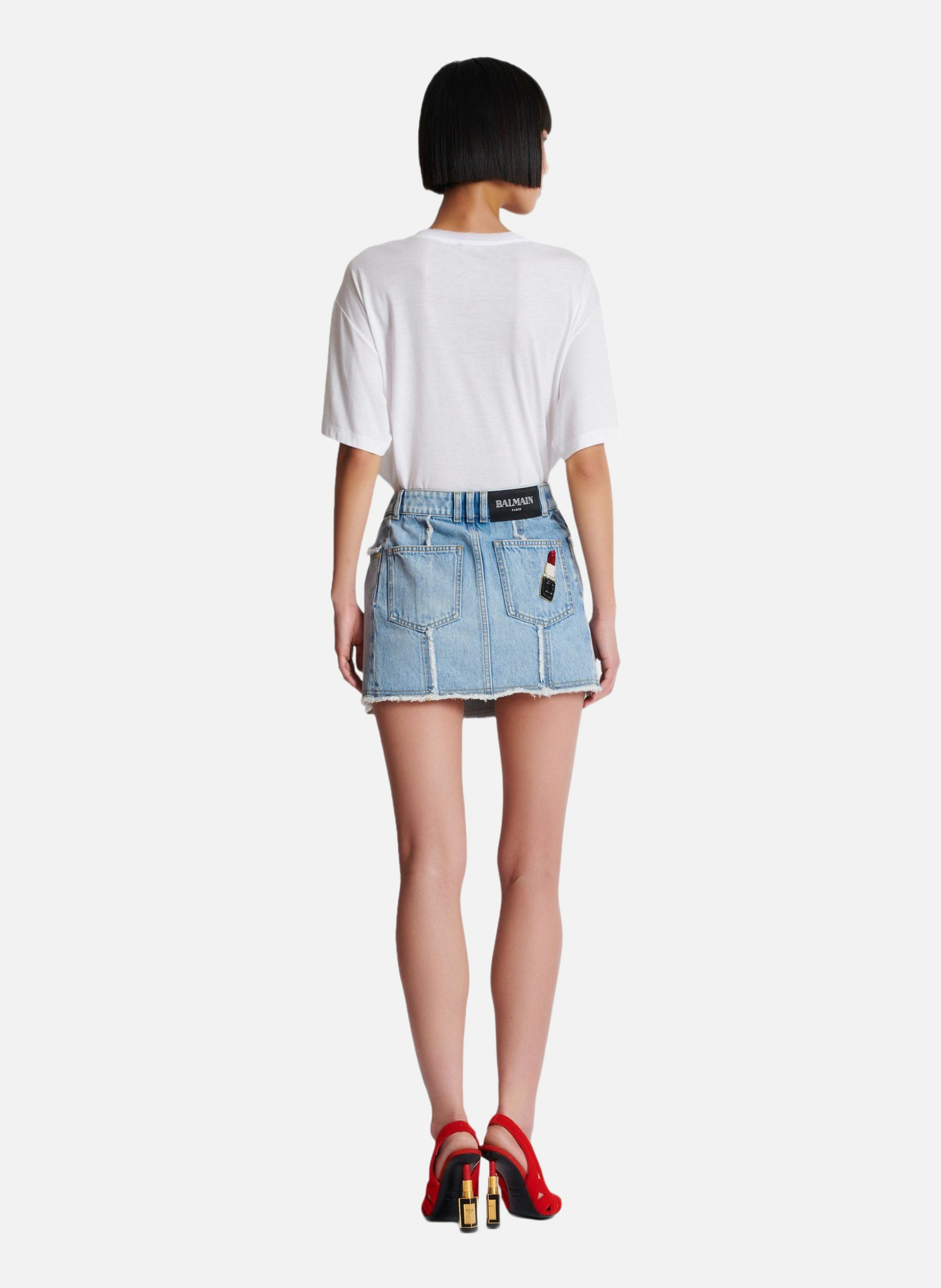 Jupe asymétrique en denim BALMAIN Bleu