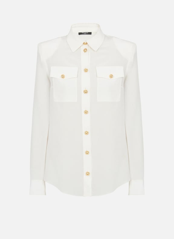 Chemise en crêpe de chine Blanc by BALMAIN BALMAIN Chemise en crêpe de chine Blanc