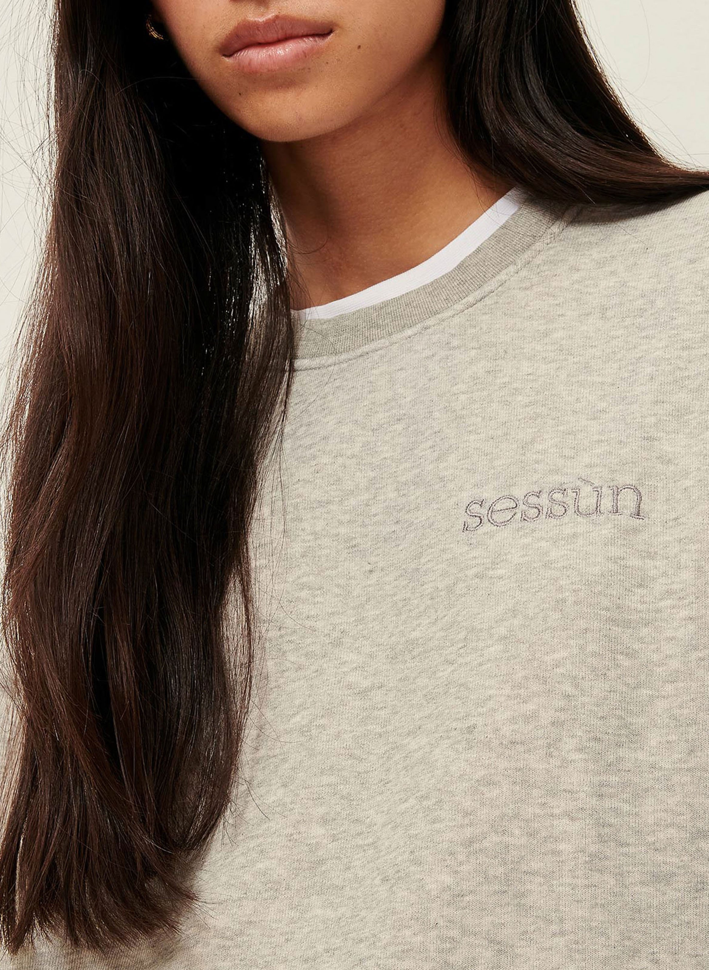 Sweat col rond en coton mélangé chill SESSUN Gris