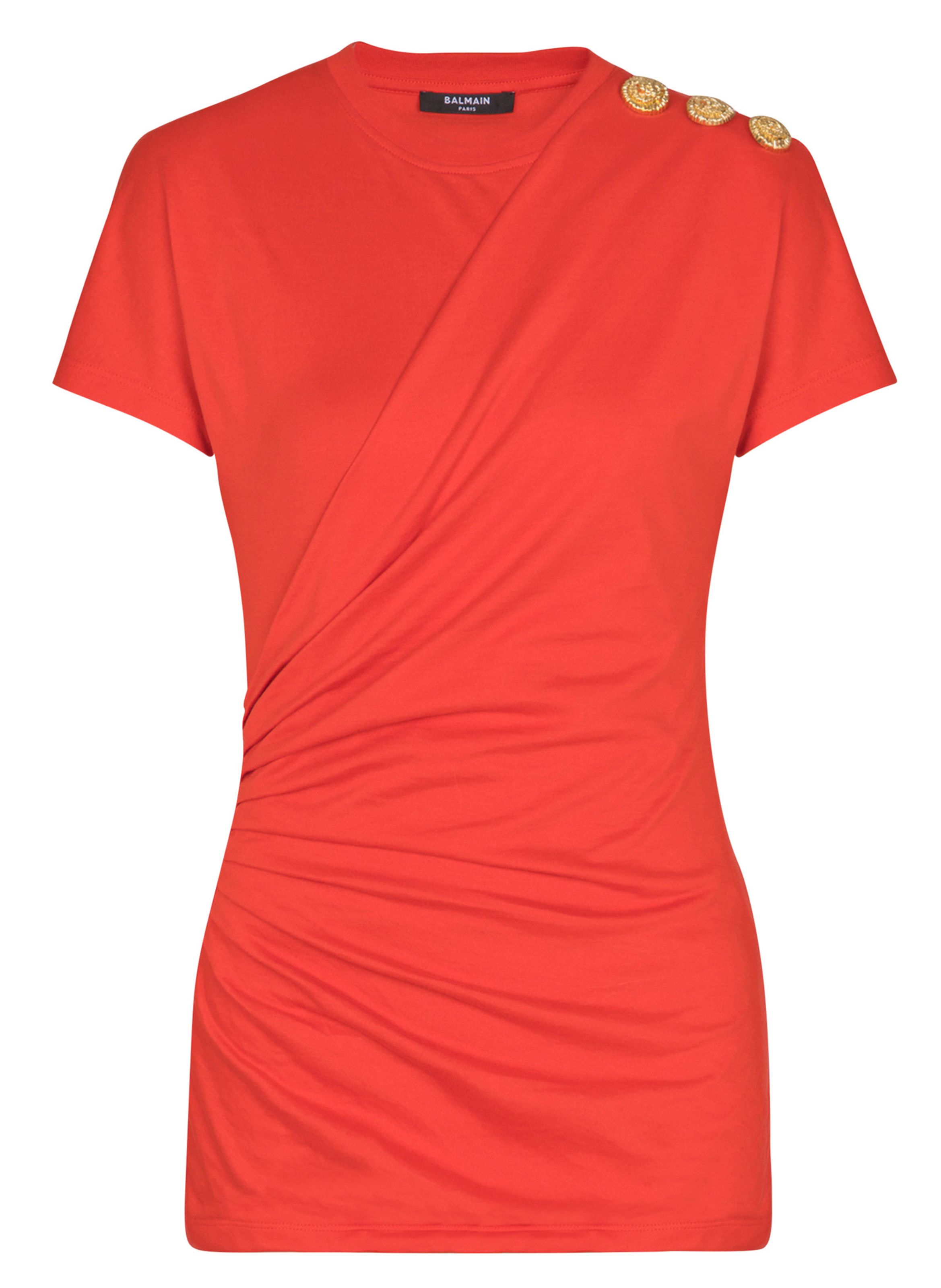 BALMAIN T-shirt à manches courtes drapé en jersey Rouge