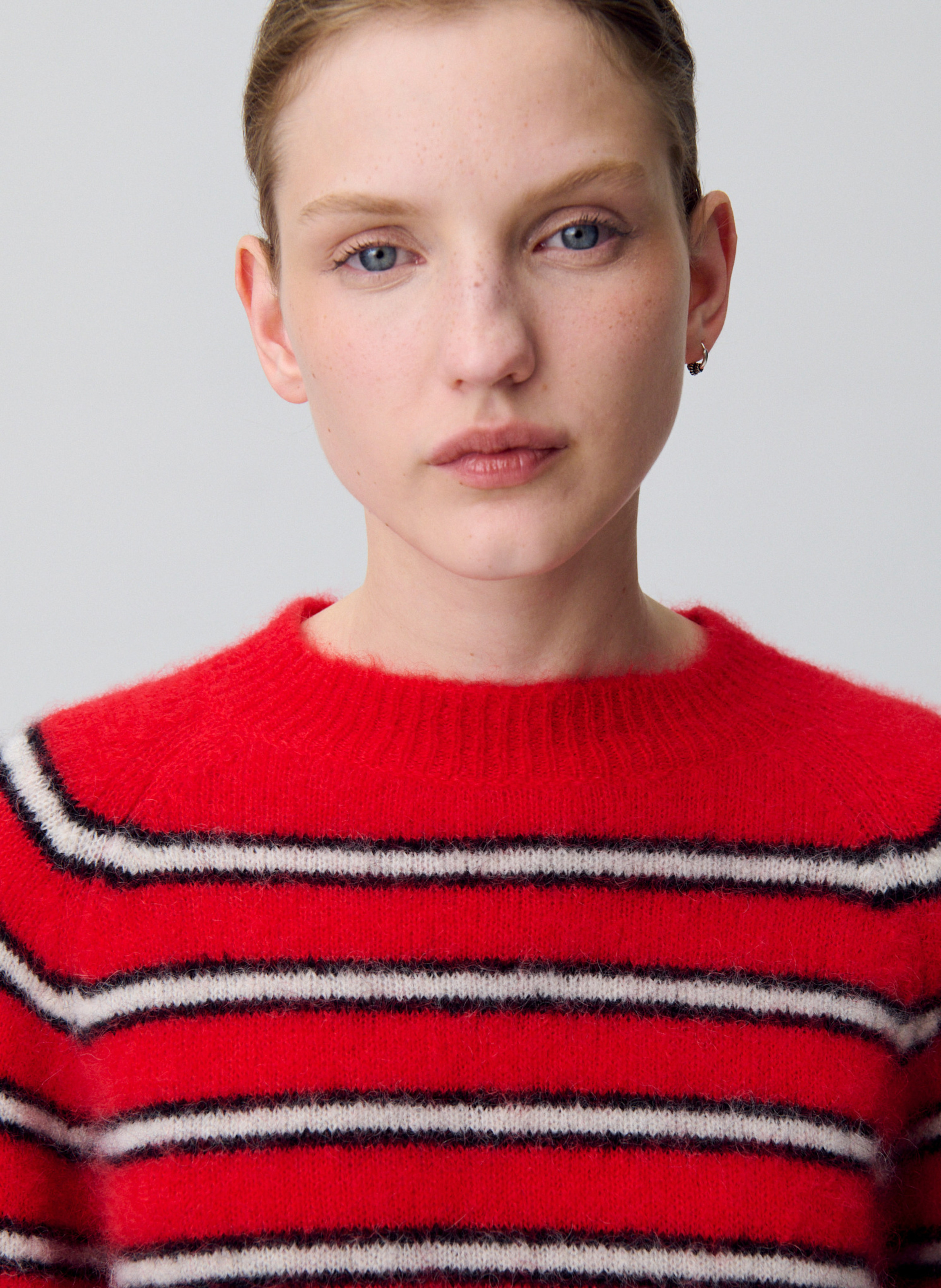 Pull ample col rond rayé en mohair mélangé missia CLAUDIE PIERLOT Rouge