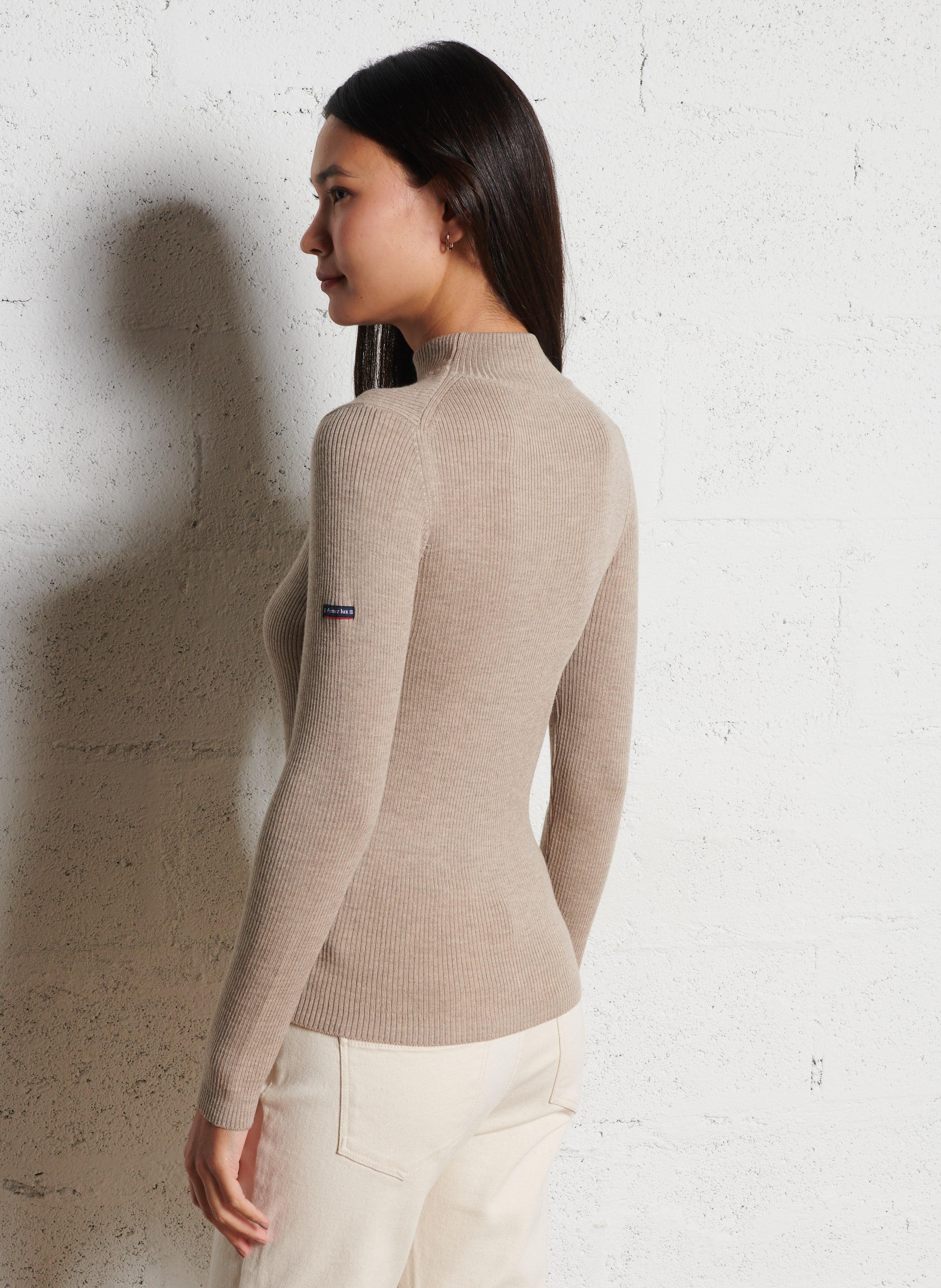 Pull col montant côtelé en laine combourg ARMOR-LUX Beige