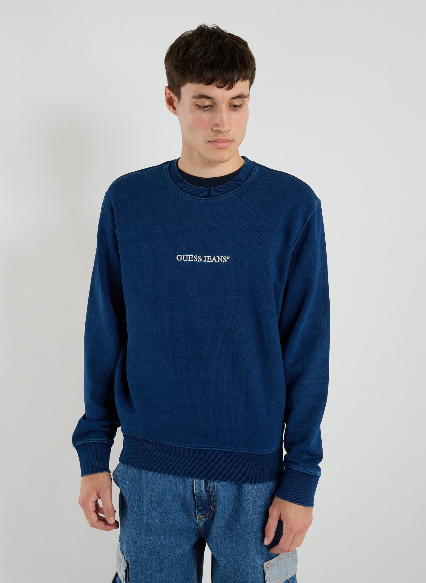 GUESS Sweat col rond en coton Bleu