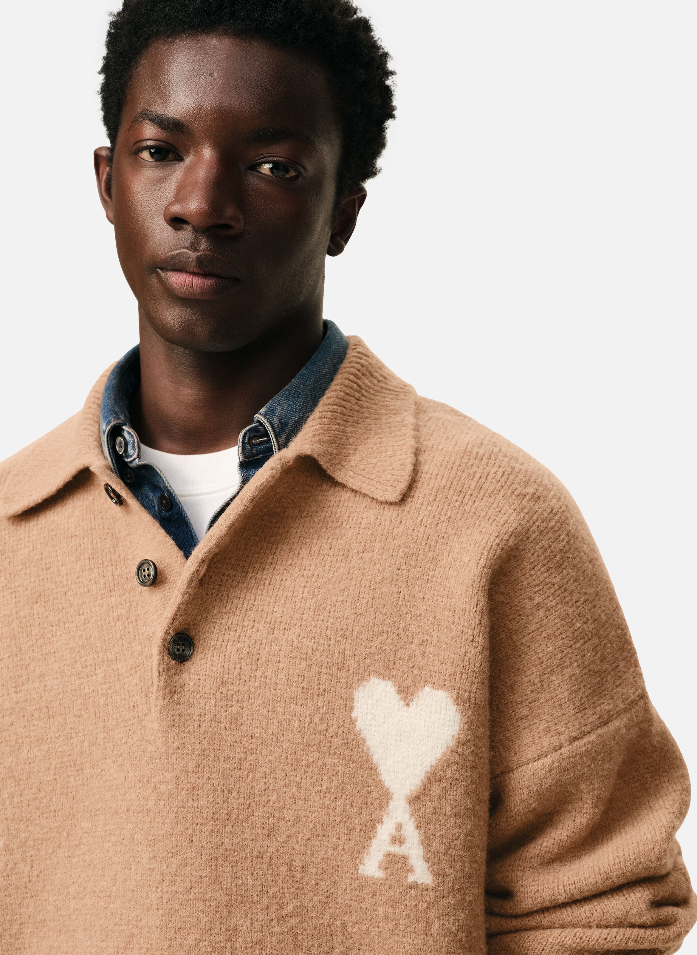 Polo ami de coeur en alpaga unisexe AMI PARIS Marron