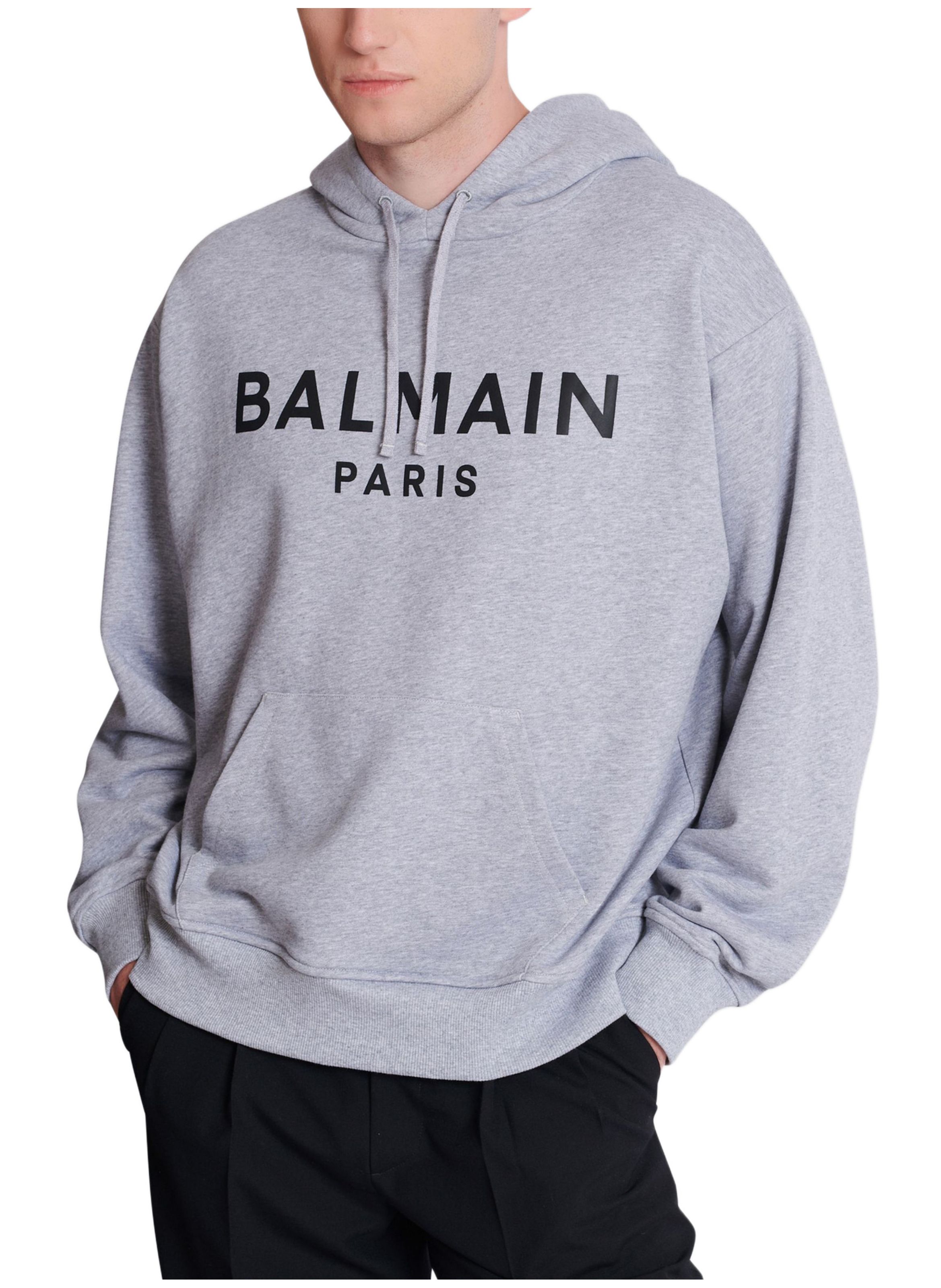 Hoodie en coton à imprimé BALMAIN Gris